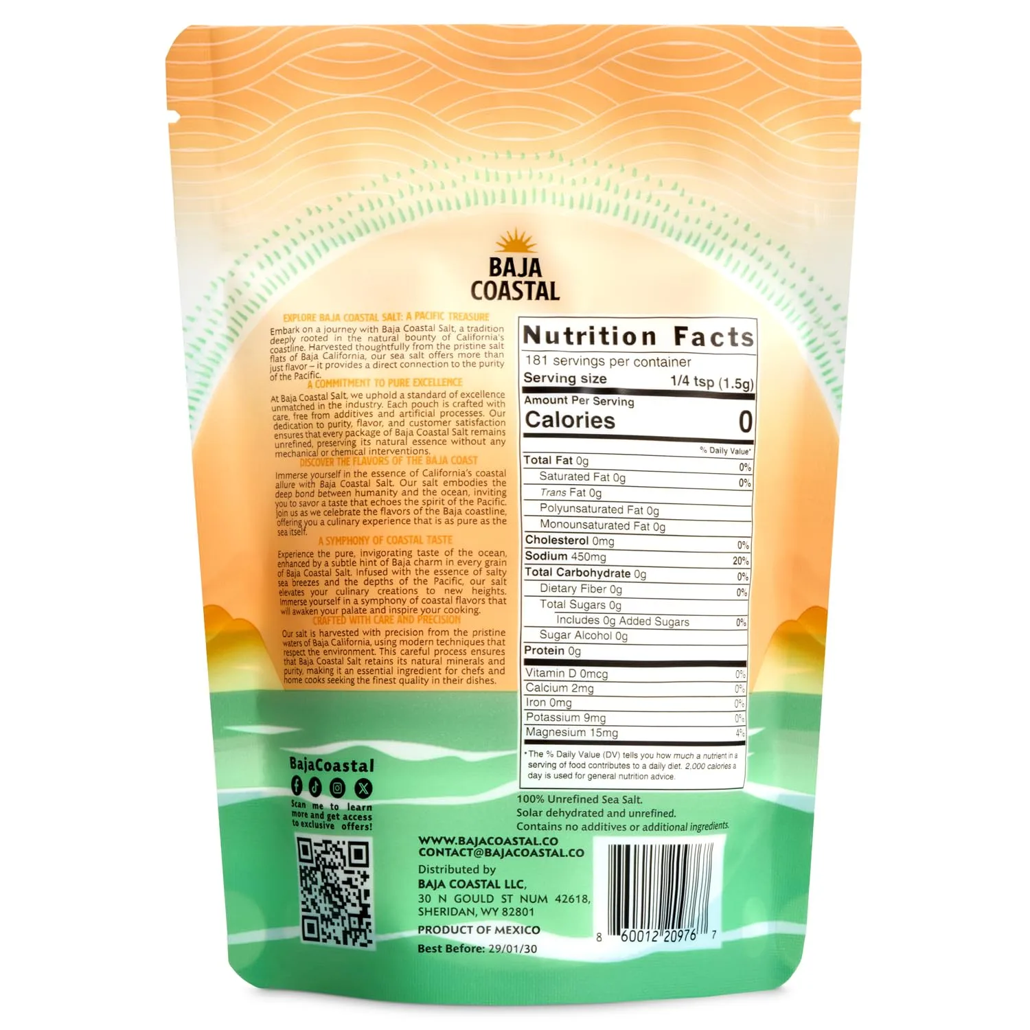 Baja Coastal - Baja Mineral Sea Salt, Fine Grind, 0.6lb - 9.6oz. 100% Organic & Unrefined, Rich in Essential Minerals, Low Sodium Salt, Perfect for Cooking, Plating, Hydration, and Grinding, Hand Harvested Crystals from the Sea of Cortez