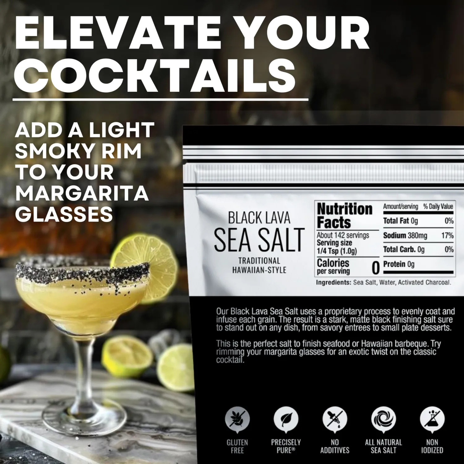 Hawaiian-Style Black Lava Sea Salt for Cooking & Finishing, Black Sea Salt with Activated Charcoal, 5 oz Bag
