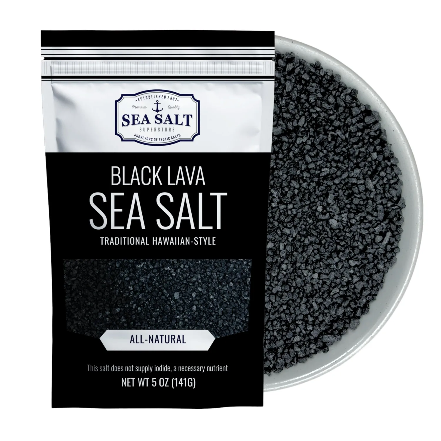 Hawaiian-Style Black Lava Sea Salt for Cooking & Finishing, Black Sea Salt with Activated Charcoal, 5 oz Bag