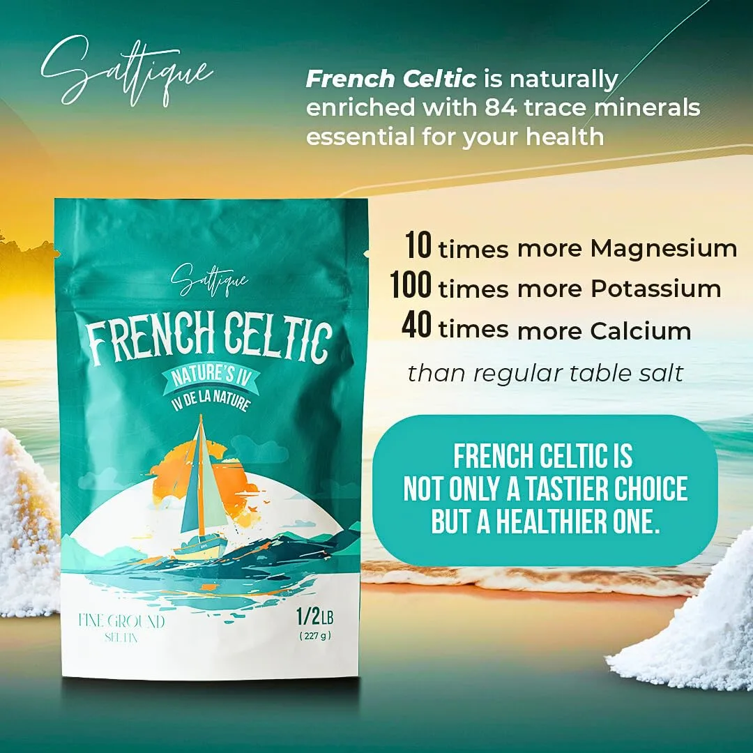 French Sea Salt Fine Ground 1/2lb- Packed with 82 Minerals Helping You Stay Hydrated, Improve Electrolyte Balance, and Optimal Muscle Function - Doctor Recommended