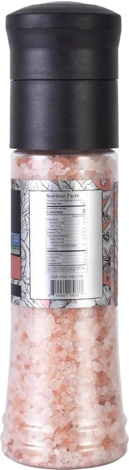 Soeos Salt Grinder Set, Himalayan Pink Salt, Coarse Grain, Salt for Grinder Refill, 13.4 Oz (380g), Refillable Plastic Bottle Combo Shakers With Adjustable Coarse Mills, Rock Salt, Kosher Salt Set (Pack of 1)