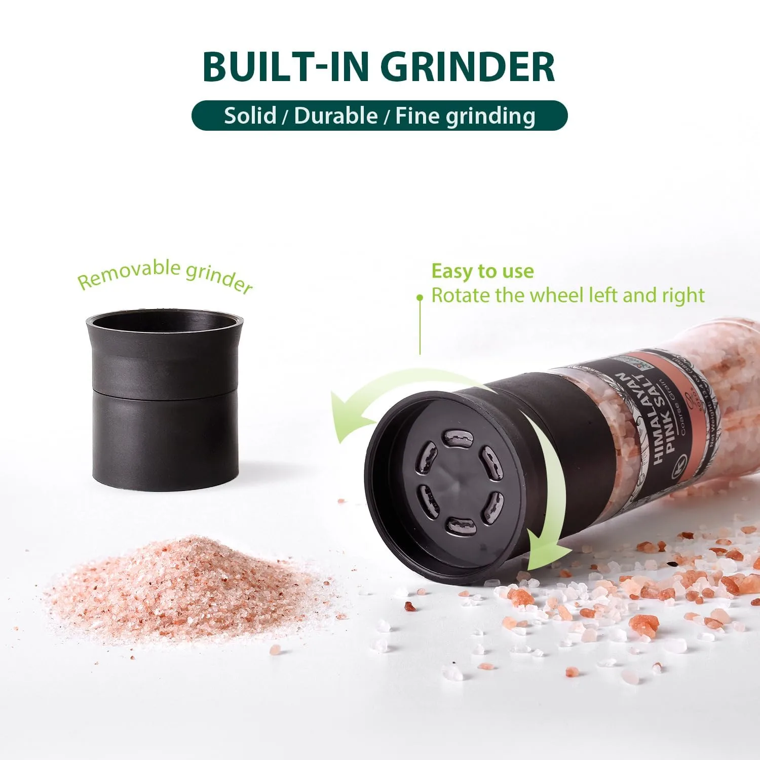 Soeos Salt Grinder Set, Himalayan Pink Salt, Coarse Grain, Salt for Grinder Refill, 13.4 Oz (380g), Refillable Plastic Bottle Combo Shakers With Adjustable Coarse Mills, Rock Salt, Kosher Salt Set (Pack of 1)