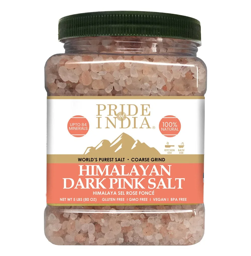 Pride Of India - Himalayan Rock Salt - 84+ Natural Mineral Enriched (Pure Himalayan Pink Salt, Coarse Grind 5 Pound Jar)