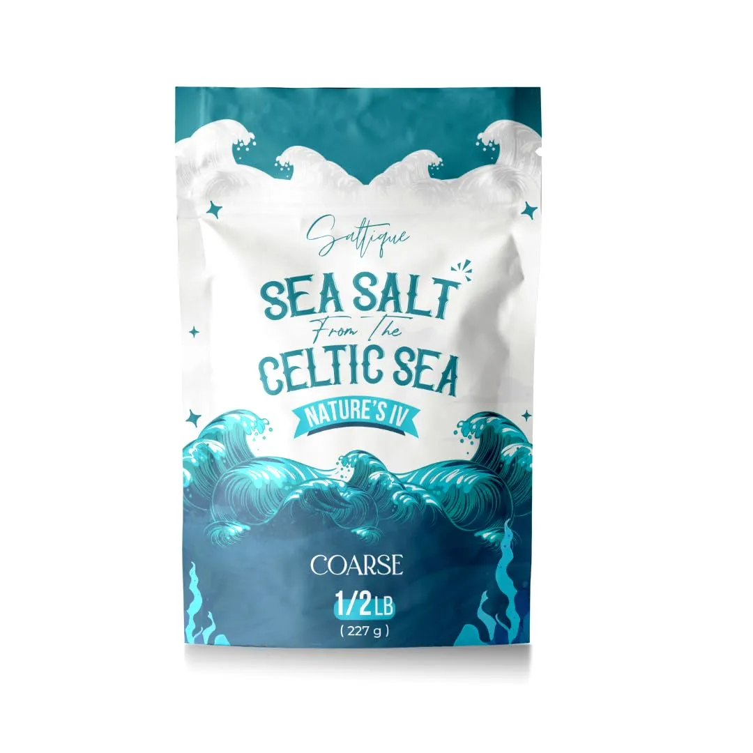 French Sea Salt Coarse 1/2lb- 100% Unrefined Sea Salt Packed with 82 Minerals Helping You Stay Hydrated, Improve Electrolyte Balance, and Optimal Muscle Function - Doctor Recommended