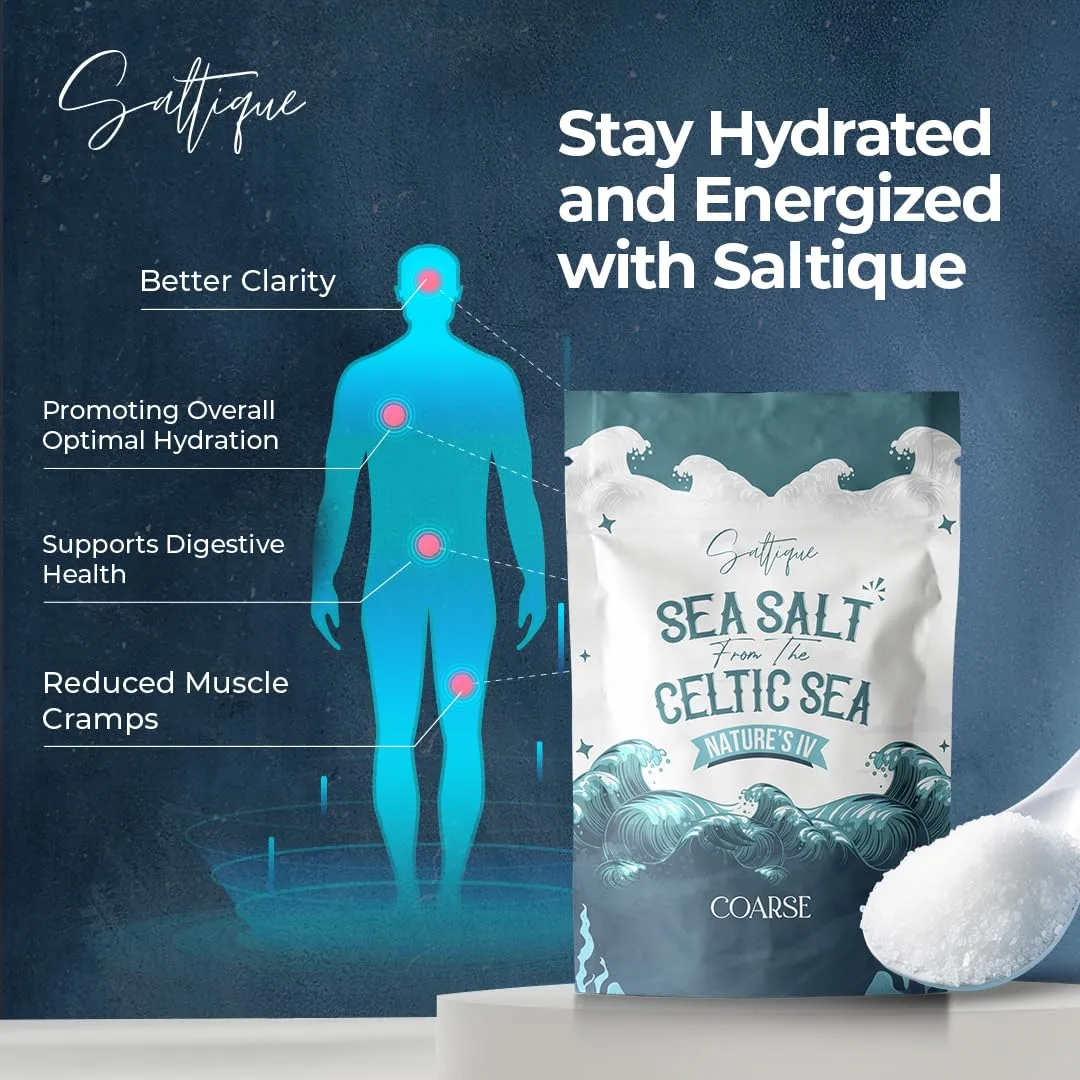 French Sea Salt Coarse 1/2lb- 100% Unrefined Sea Salt Packed with 82 Minerals Helping You Stay Hydrated, Improve Electrolyte Balance, and Optimal Muscle Function - Doctor Recommended