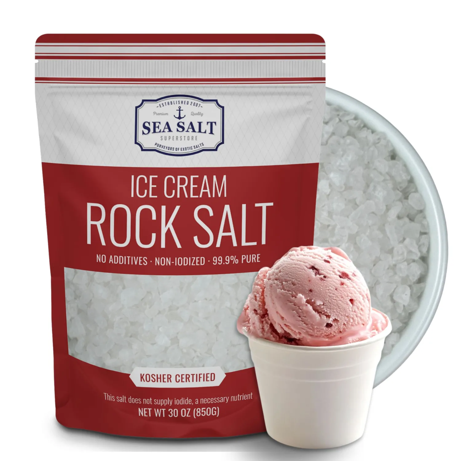 Rock Salt for Ice Cream Making, Universally Compatible Coarse and Non-Iodized Salt for All Ice Cream Maker, 30 oz Bag