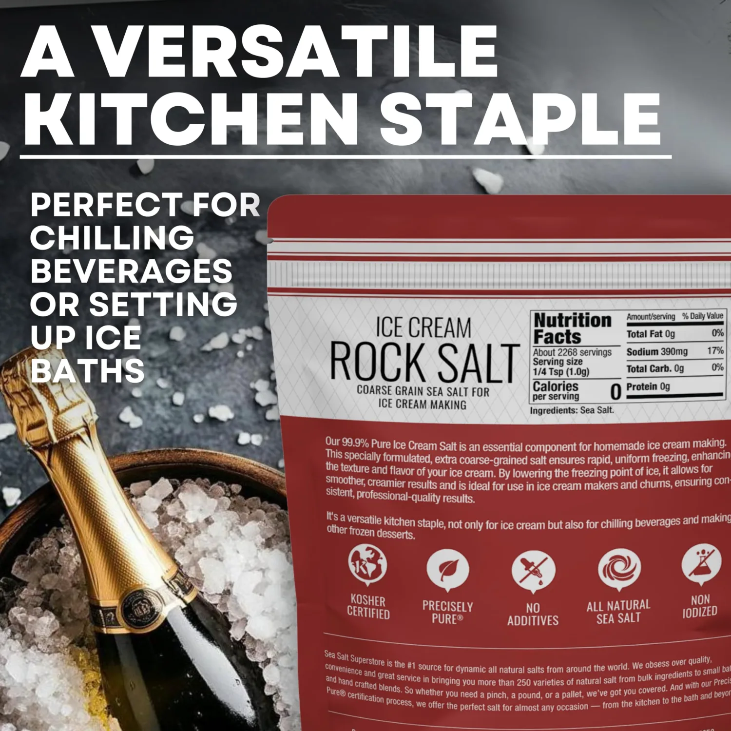 Rock Salt for Ice Cream Making, Universally Compatible Coarse and Non-Iodized Salt for All Ice Cream Maker, 30 oz Bag