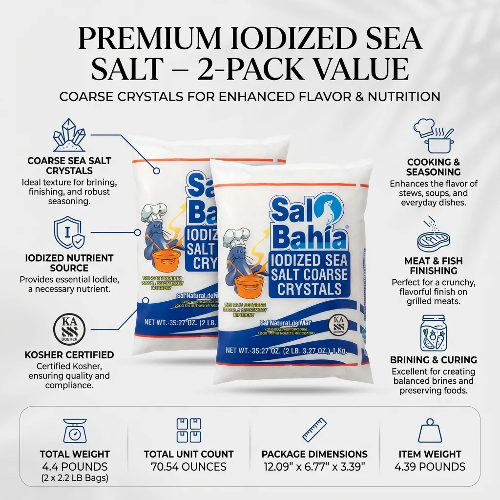 2 Pk. Sal Bahia Iodized Sea Salt Coarse Crystals 2.2 Pounds (4.4 Pounds Total)