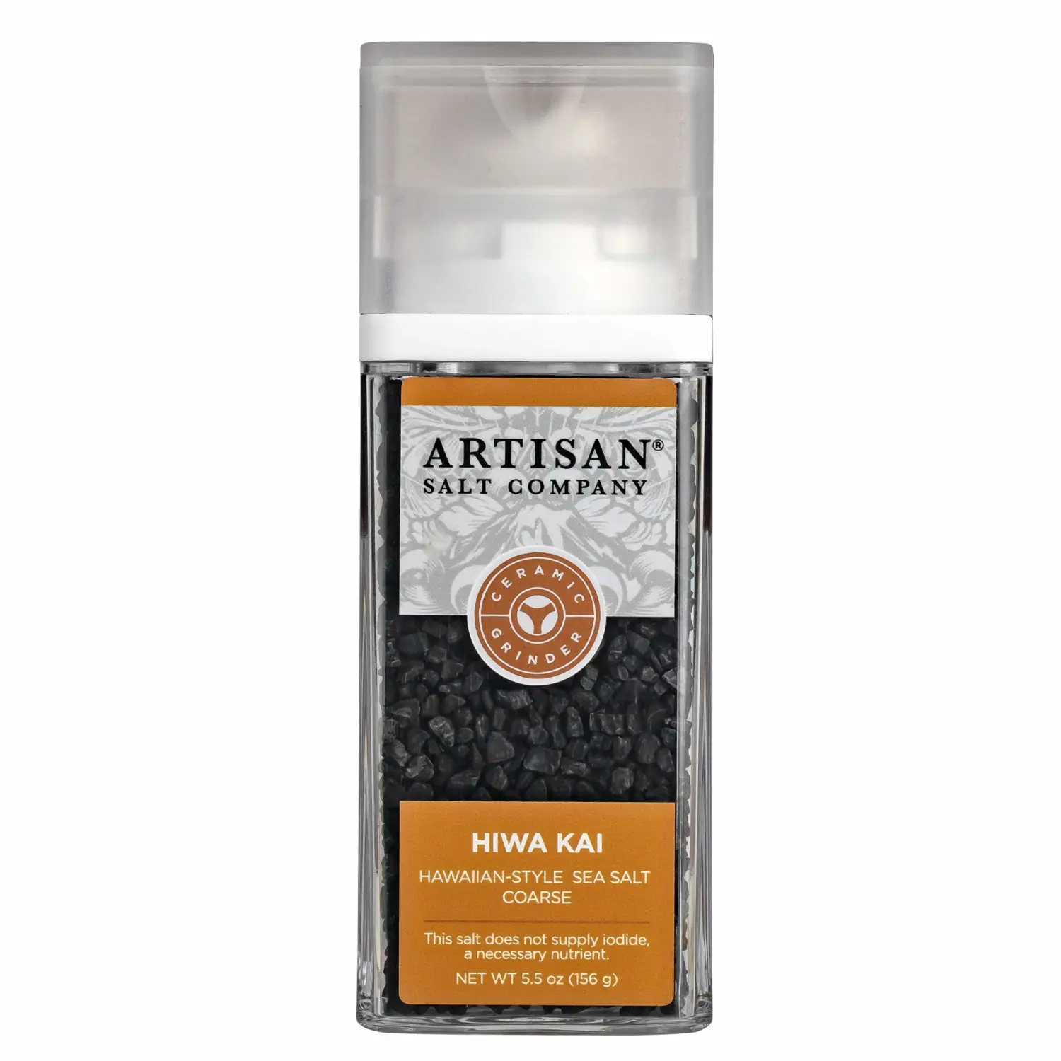 SaltWorks Hiwa Kai Black Hawaiian-Style Artisan Grinder Jar, Sea Salt, 5.5 Oz