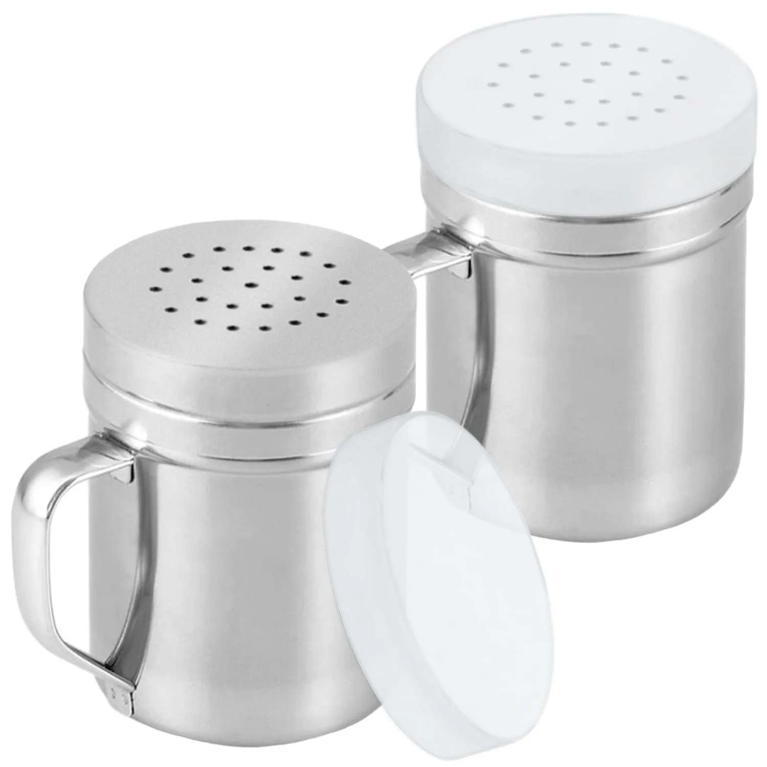 CUSINIUM Metal Salt Pepper Cooking Dredge Shakers - With Handle - Seasonings Spice Shakers With Holes and Lids - 6 Ounce, 2pcs | Style: Medium