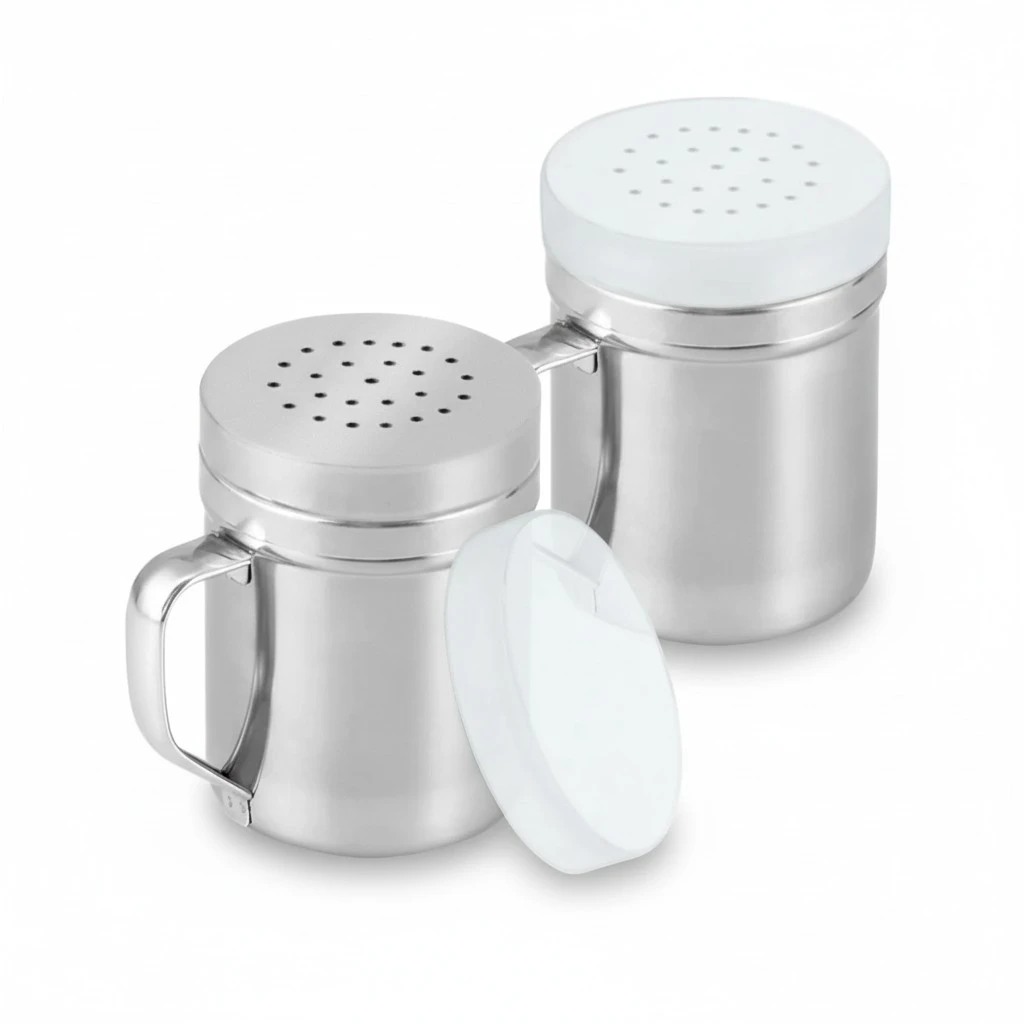 CUSINIUM Metal Salt Pepper Cooking Dredge Shakers - With Handle - Seasonings Spice Shakers With Holes and Lids - 6 Ounce, 2pcs | Style: Medium