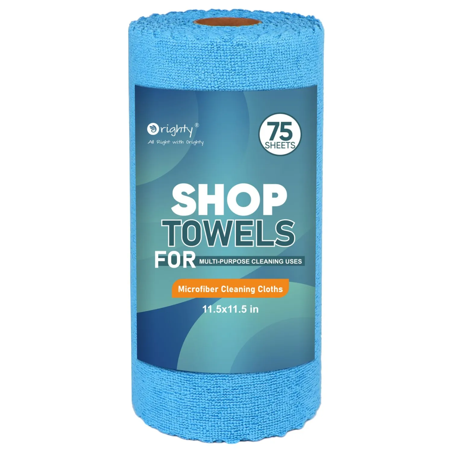 Orighty Microfiber Cleaning Cloths, 75 Sheets Shop Towels, Reusable Paper Towels Shop Rags, Washable Microfiber Towel Roll Cleaning Rags for Cars, House, Kitchen, 11.5’’ x 11.5’’, Blue