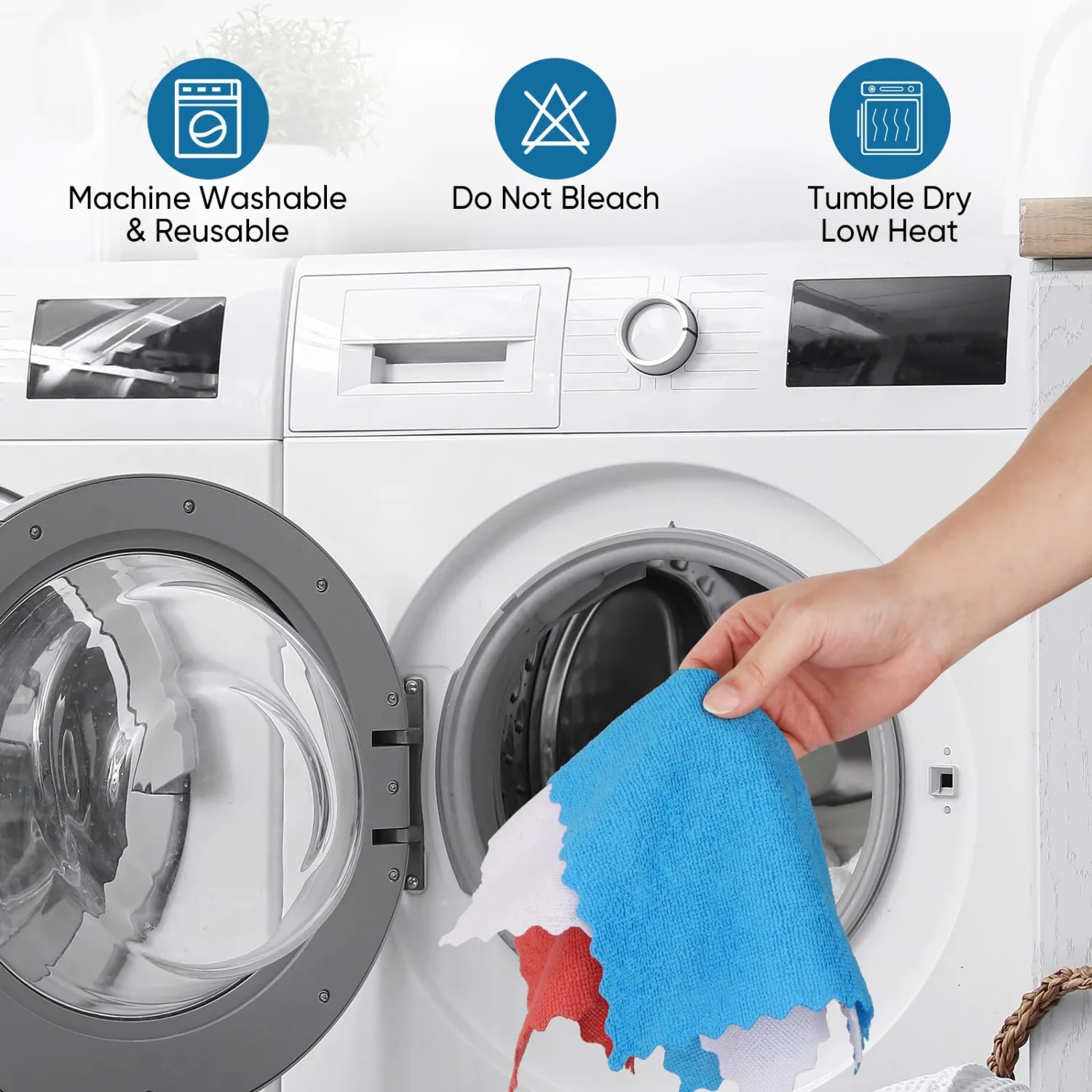 Orighty Microfiber Cleaning Cloths, 75 Sheets Shop Towels, Reusable Paper Towels Shop Rags, Washable Microfiber Towel Roll Cleaning Rags for Cars, House, Kitchen, 11.5’’ x 11.5’’, Blue