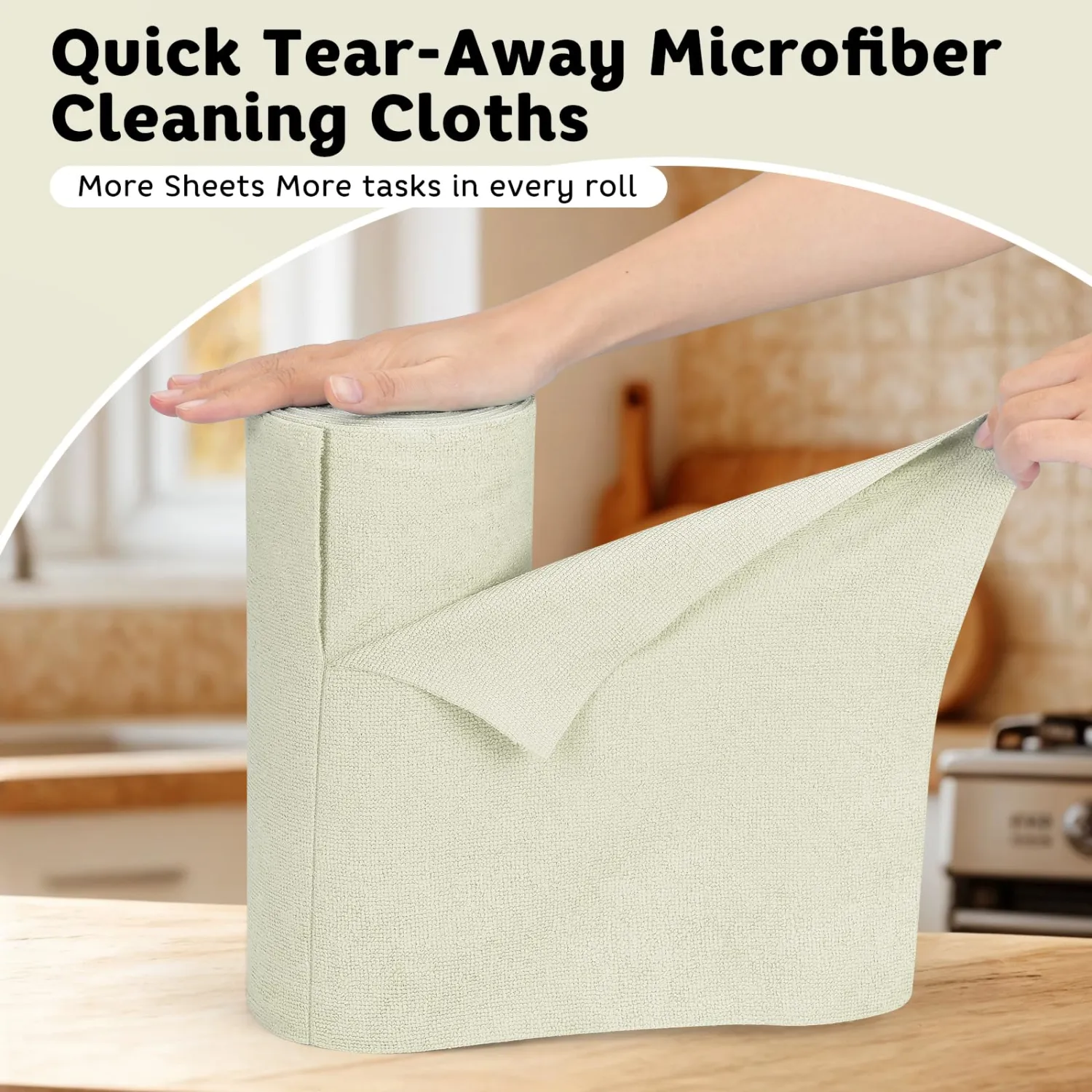 Matthew Microfiber Cleaning Cloth Roll 72Pack (12" x 12") Reusable Paper Towels&Washable Tear Away Towels,Ultra Water Absorbent Lint&Streak Free Cleaning Rags for Glass,Dishwash,Bathroom,Cars-Beige