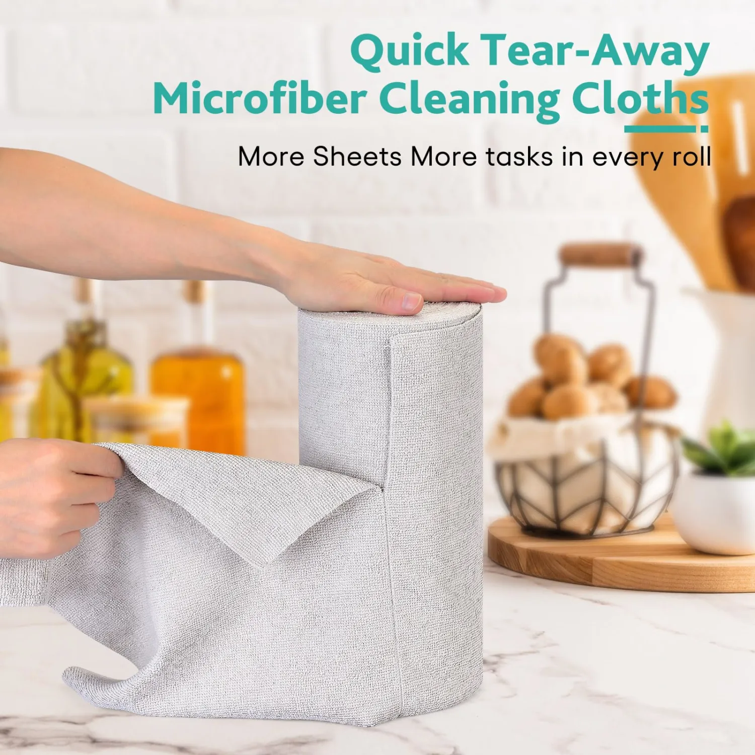 Matthew Microfiber Cleaning Cloth Roll 72Pack (12" x 12") Reusable Paper Towels&Washable Tear Away Towels,Ultra Water Absorbent Lint&Streak Free Cleaning Rags for Glass,Dishwash,Bathroom,Cars-Grey