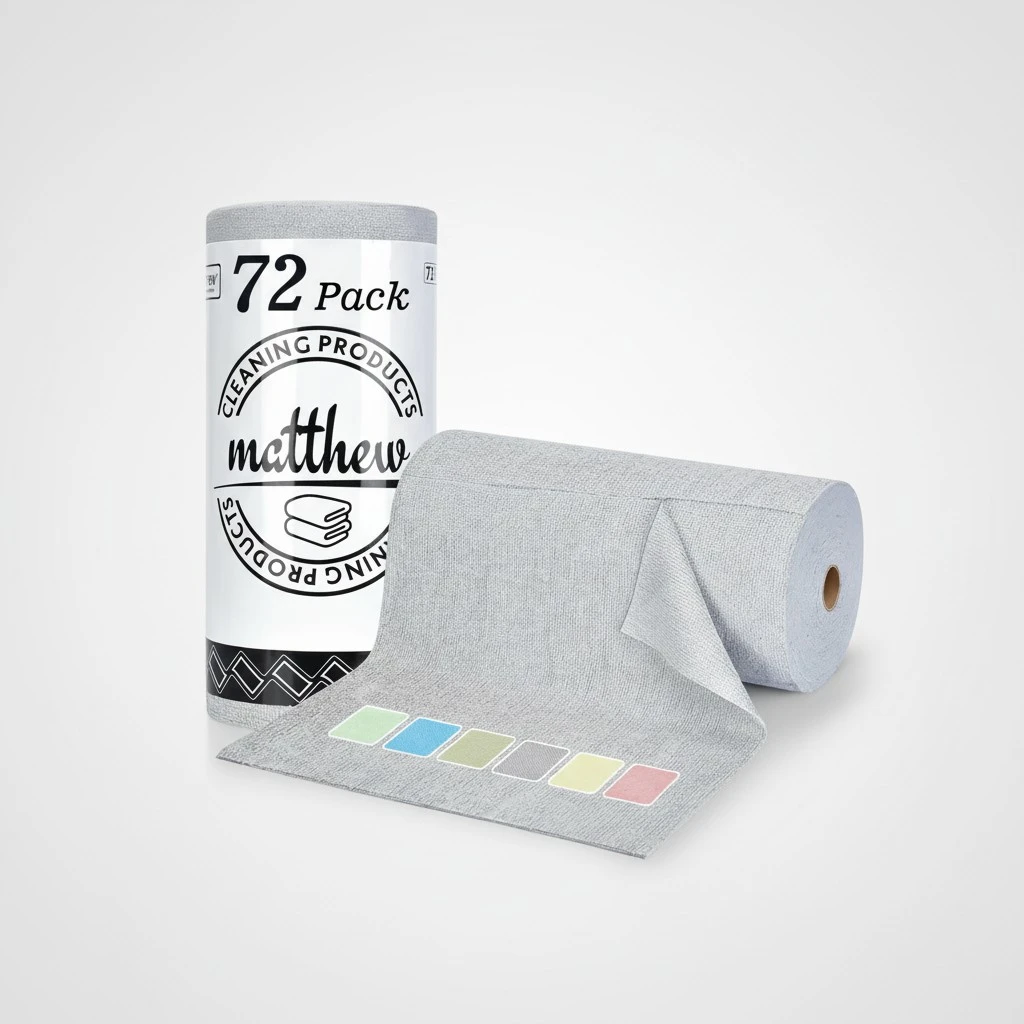 Matthew Microfiber Cleaning Cloth Roll 72Pack (12" x 12") Reusable Paper Towels&Washable Tear Away Towels,Ultra Water Absorbent Lint&Streak Free Cleaning Rags for Glass,Dishwash,Bathroom,Cars-Grey