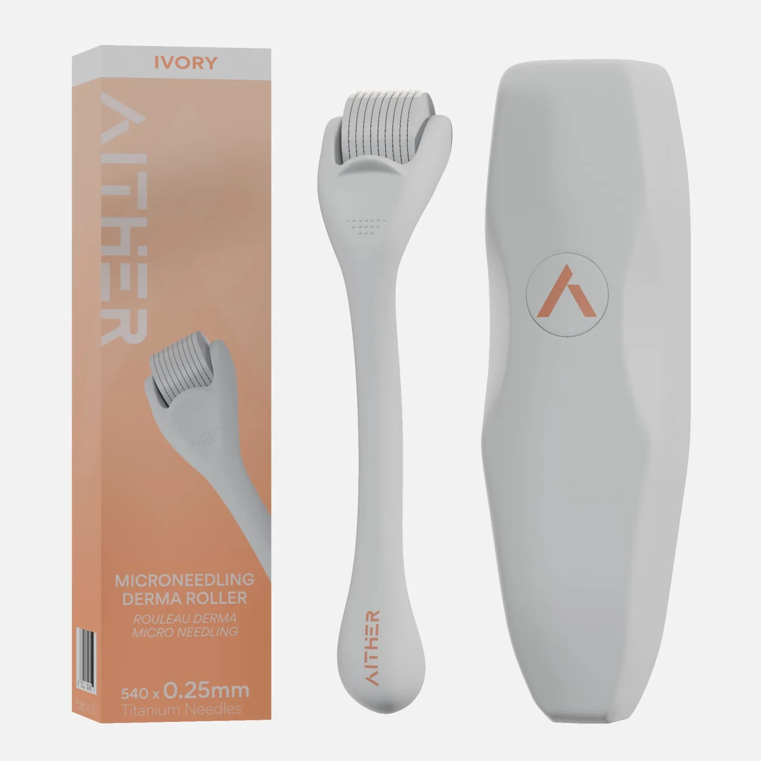 AITHER Derma Roller 0.25mm, Microneedle Roller for Face, Scalp & Beard - Derma Roller, Titanium Microneedling Scalp Roller | Safe for Beginners | For Both Women & Men - 1 Count, Ivory