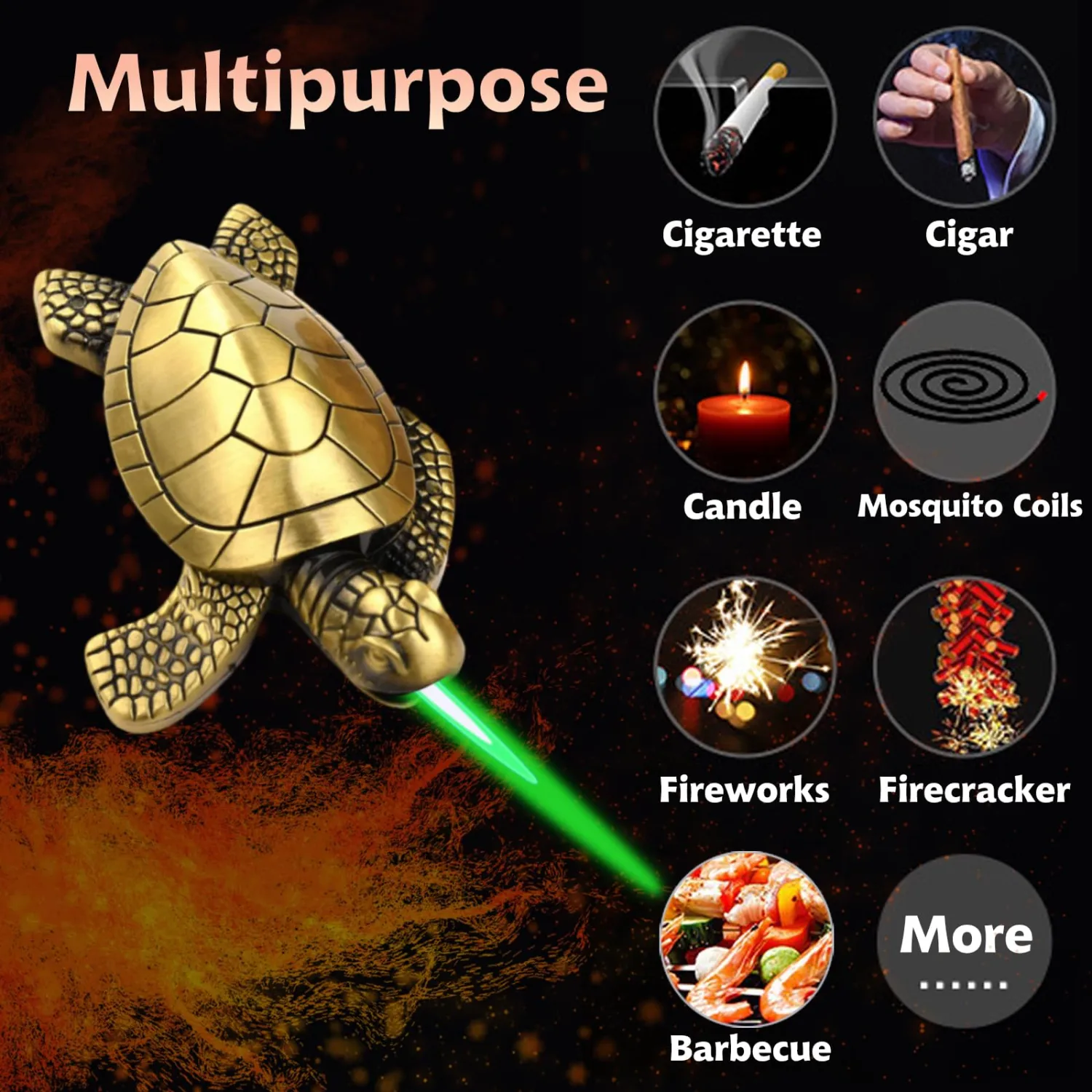 Torch Lighter, Creative Desktop Turtle Lighters, Cool Portable Windproof Adjustable Jet Green Flame Lighters, Refillable Butane for Mens Friends Gift-s (Without Butane)-Bronze Gold