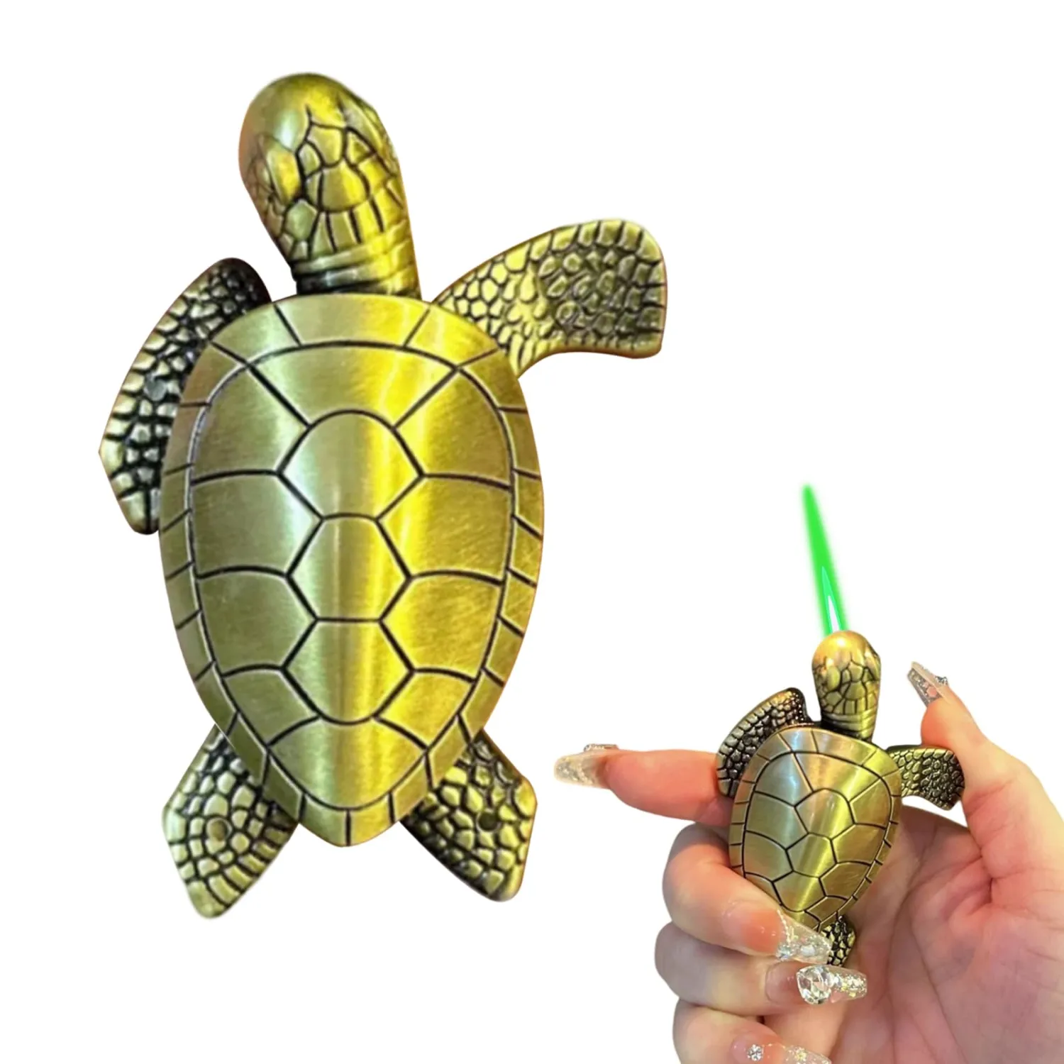 Torch Lighter, Creative Desktop Turtle Lighters, Cool Portable Windproof Adjustable Jet Green Flame Lighters, Refillable Butane for Mens Friends Gift-s (Without Butane)-Bronze