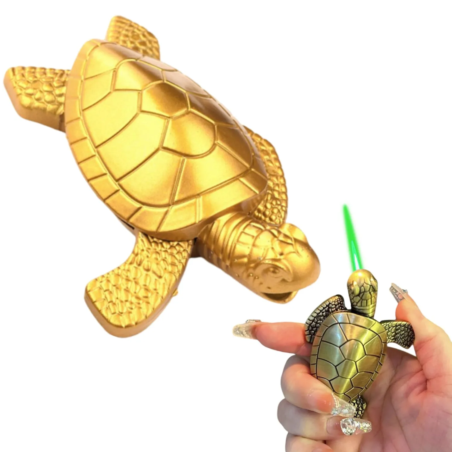 Torch Lighter, Creative Desktop Turtle Lighters, Cool Portable Windproof Adjustable Jet Green Flame Lighters, Refillable Butane for Mens Friends Gift-s (Without Butane)-Gold