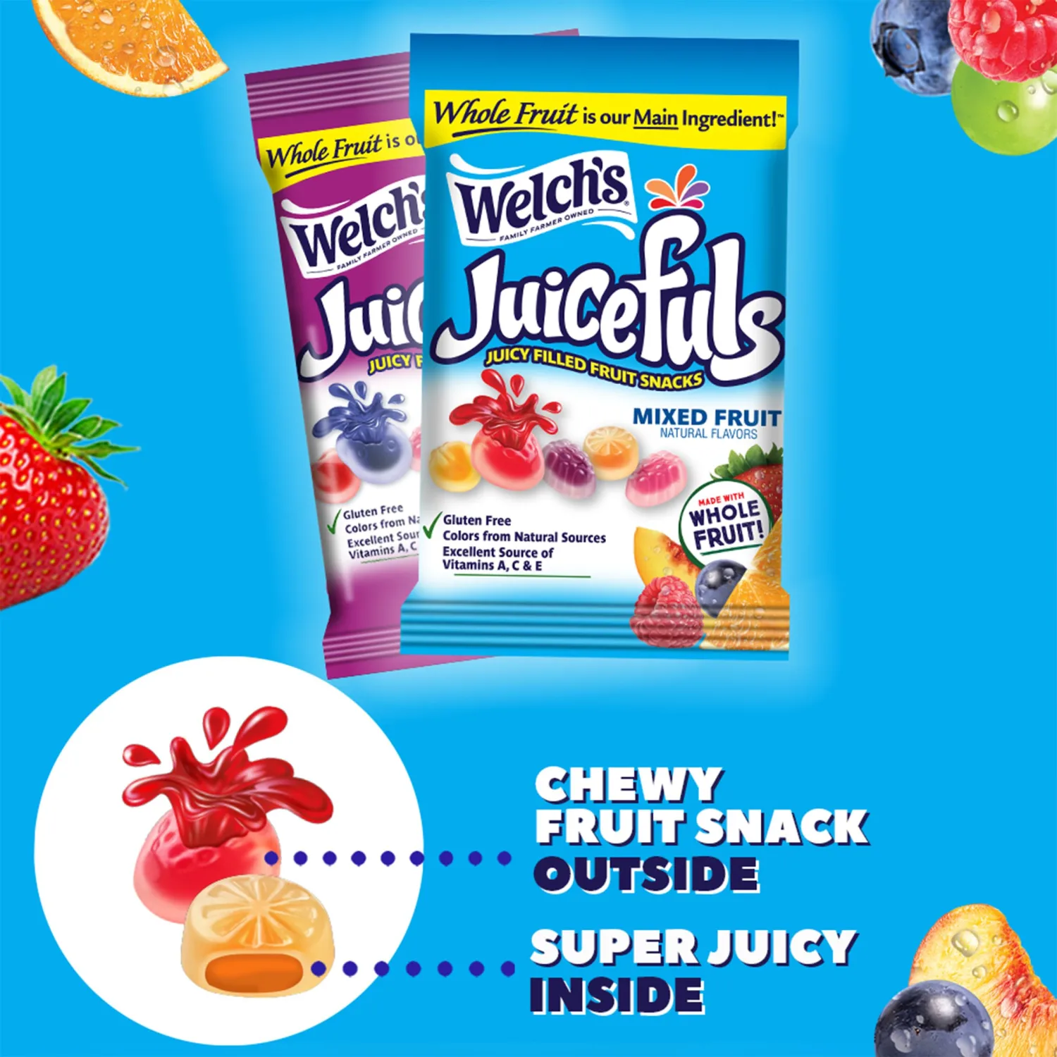 Welch's Juicefuls Juicy Fruit Snacks, Berry Blast & Island Splash, Fruit Gushers, Bulk Pack, Individual Single Serve Bags, 1 oz (Pack of 14)