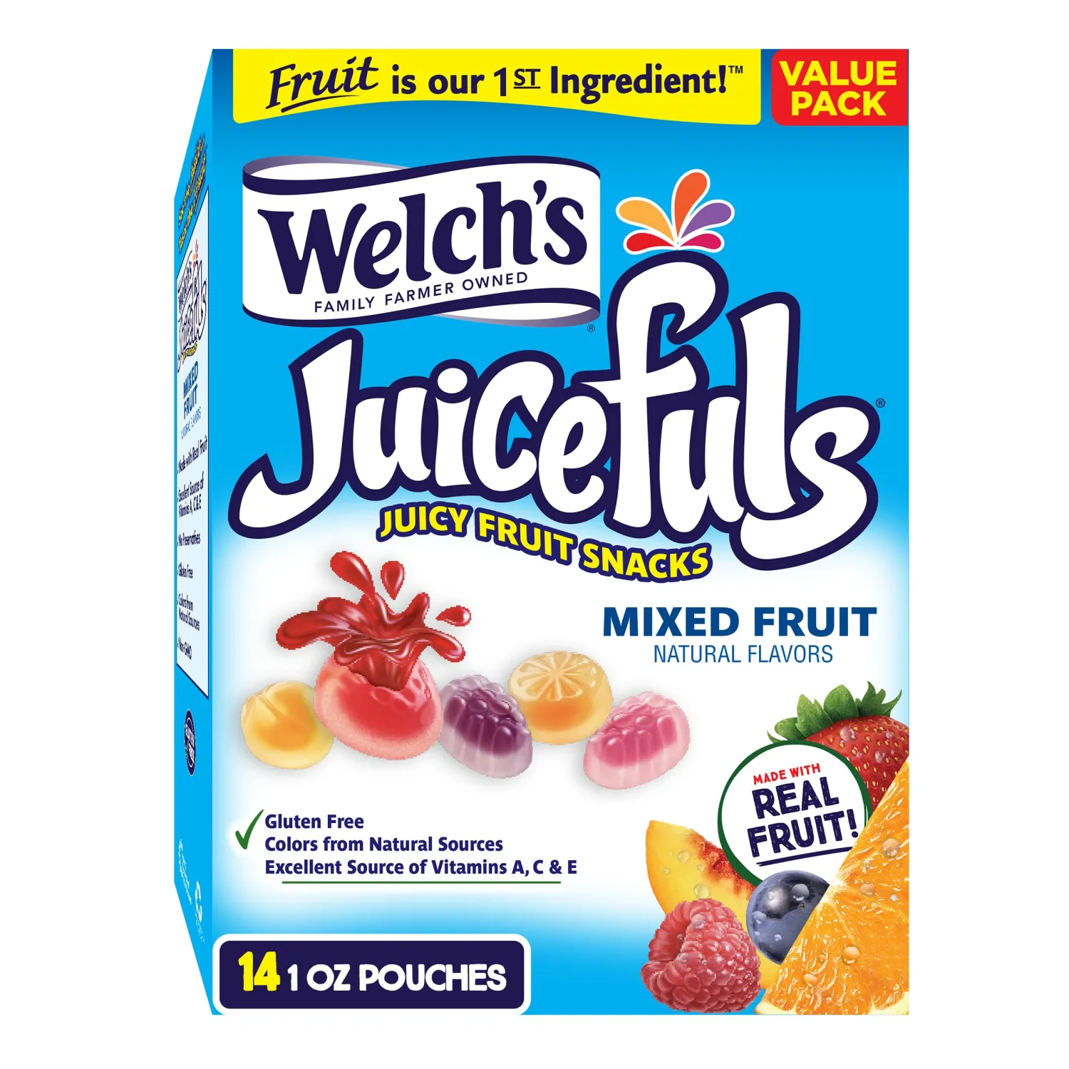 Welch's Juicefuls Juicy Fruit Snacks, Mixed Fruit, Fruit Gushers, Bulk Pack, Individual Single Serve Bags, 1 oz (Pack of 14)