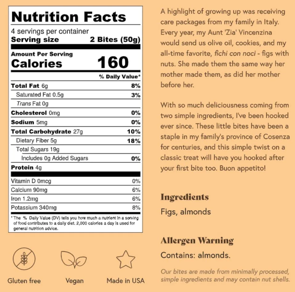 Fichi Fig and Nut Bites, a Wholesome and Delicious Gluten-Free Italian Fruit and Nut Snack, 3.5oz Bag (One Pack, Fig and Almond)