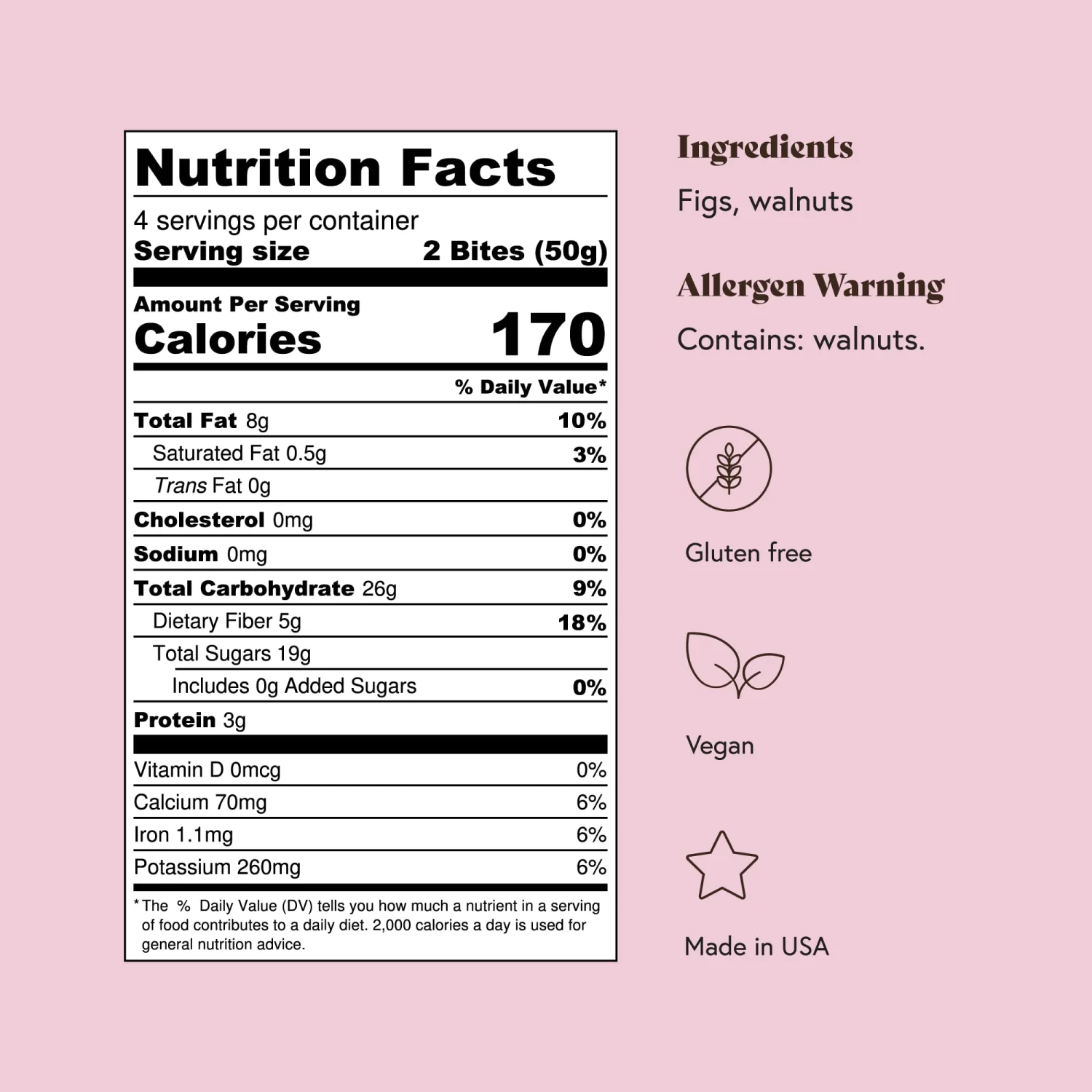 Fichi Fig and Nut Bites, a Wholesome and Delicious Gluten-Free Italian Fruit and Nut Snack (One Pack, Fig and Walnut)