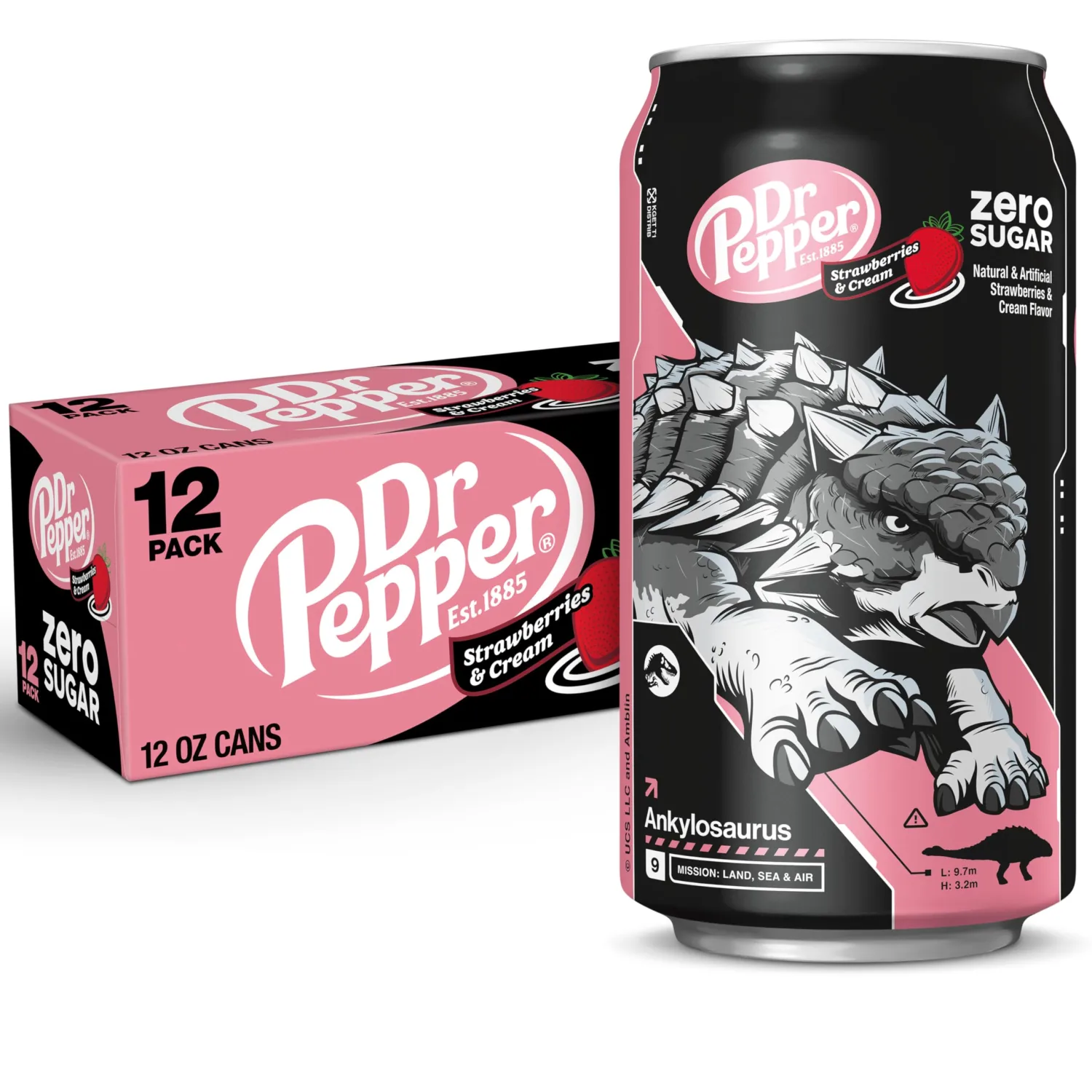 Dr Pepper Zero Strawberries and Cream Soda, 12 fl oz cans, 12 Pack