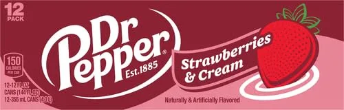 Dr Pepper Strawberries and Cream Soda, 12 fl. oz. Cans, 12 Pack (Pack of 2)