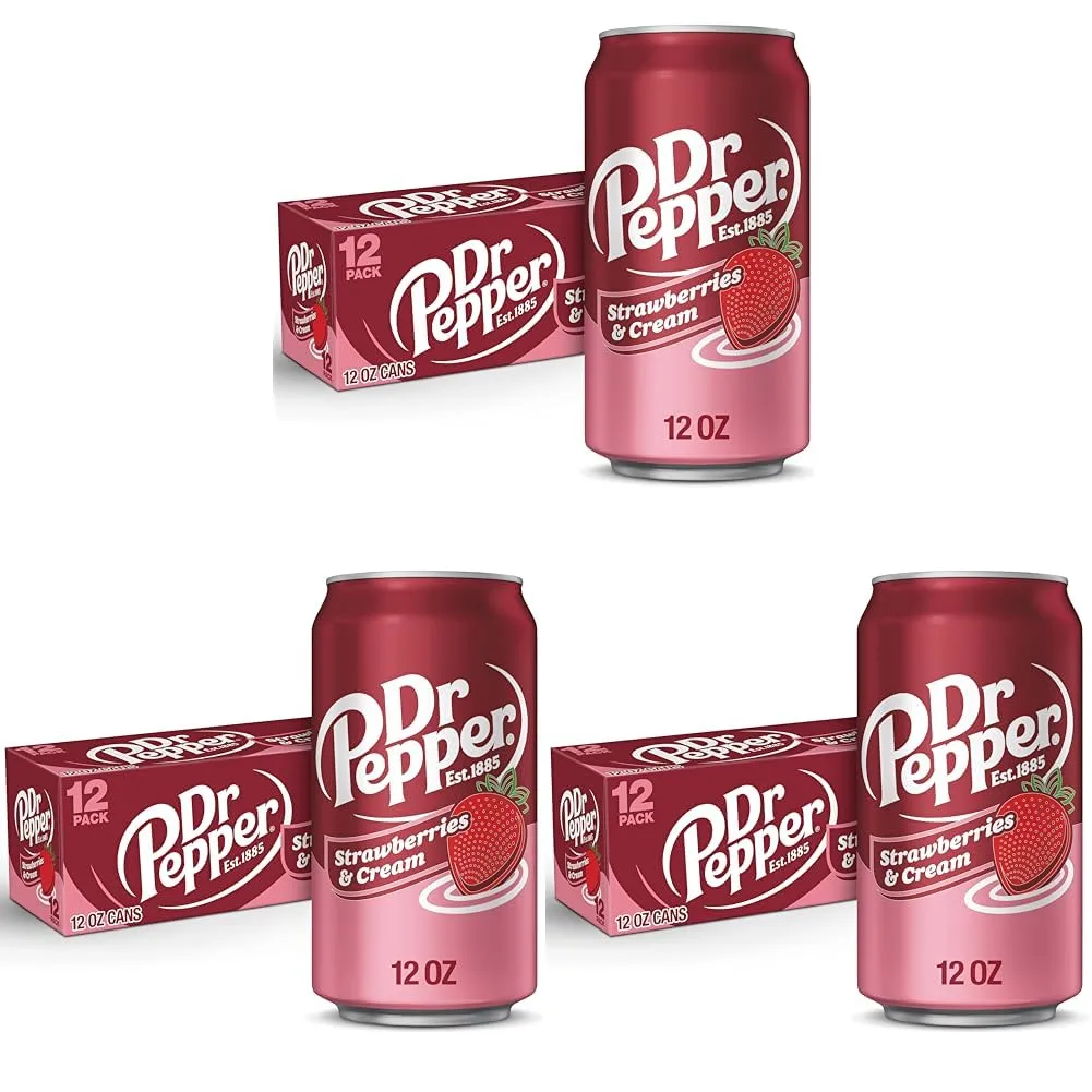 Dr Pepper Strawberries and Cream Soda, 12 fl oz cans, 36 Pack