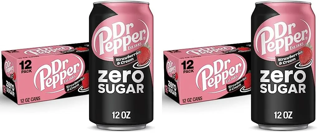 Dr Pepper Zero Strawberries and Cream Soda, 12 fl. oz. Cans, 12 Pack (Pack of 2)