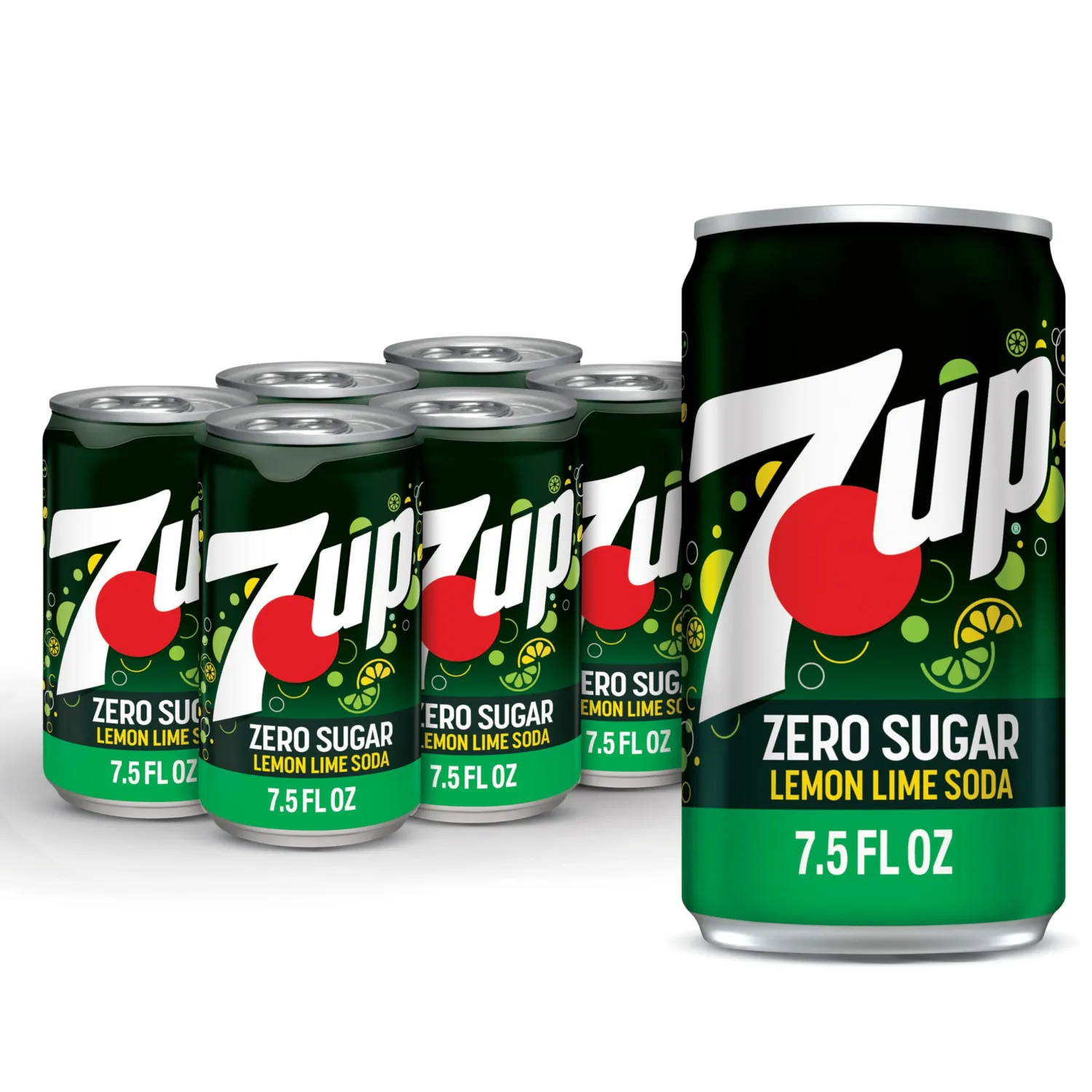 Diet 7UP Lemon Lime Soda, Zero Calories and Caffeine Free, 7.5 Fl Oz Mini Cans (pack of 6)