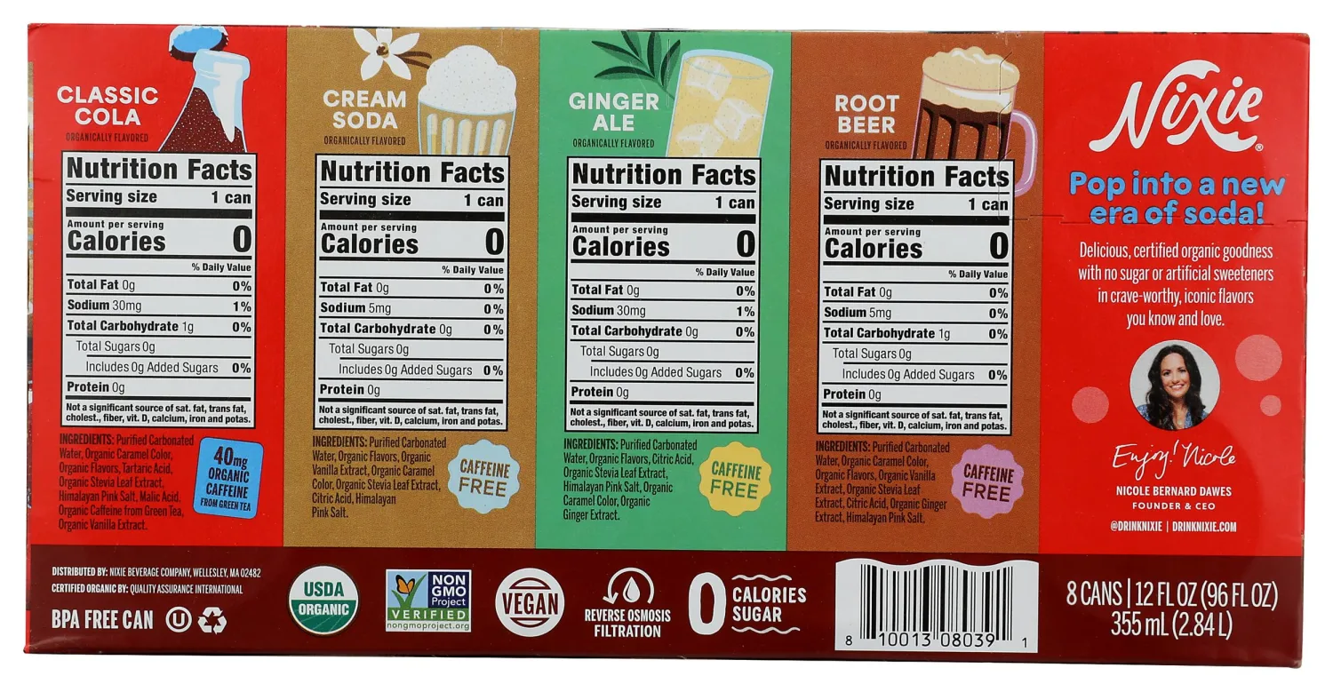 Nixie Organic Zero Sugar Classic Variety Soda 8pk, 12 FZ