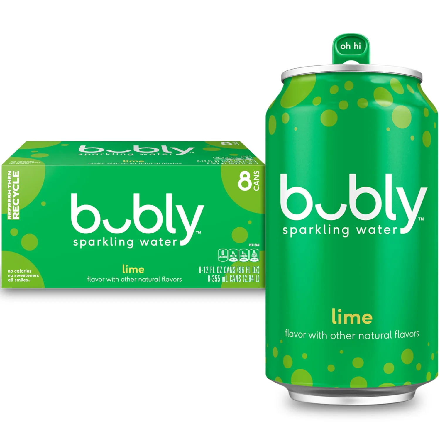 Bubly Sparkling Water, Lime, Zero Sugar & Zero Calories, Seltzer Water,12 Fl Oz Cans (Pack of 8)
