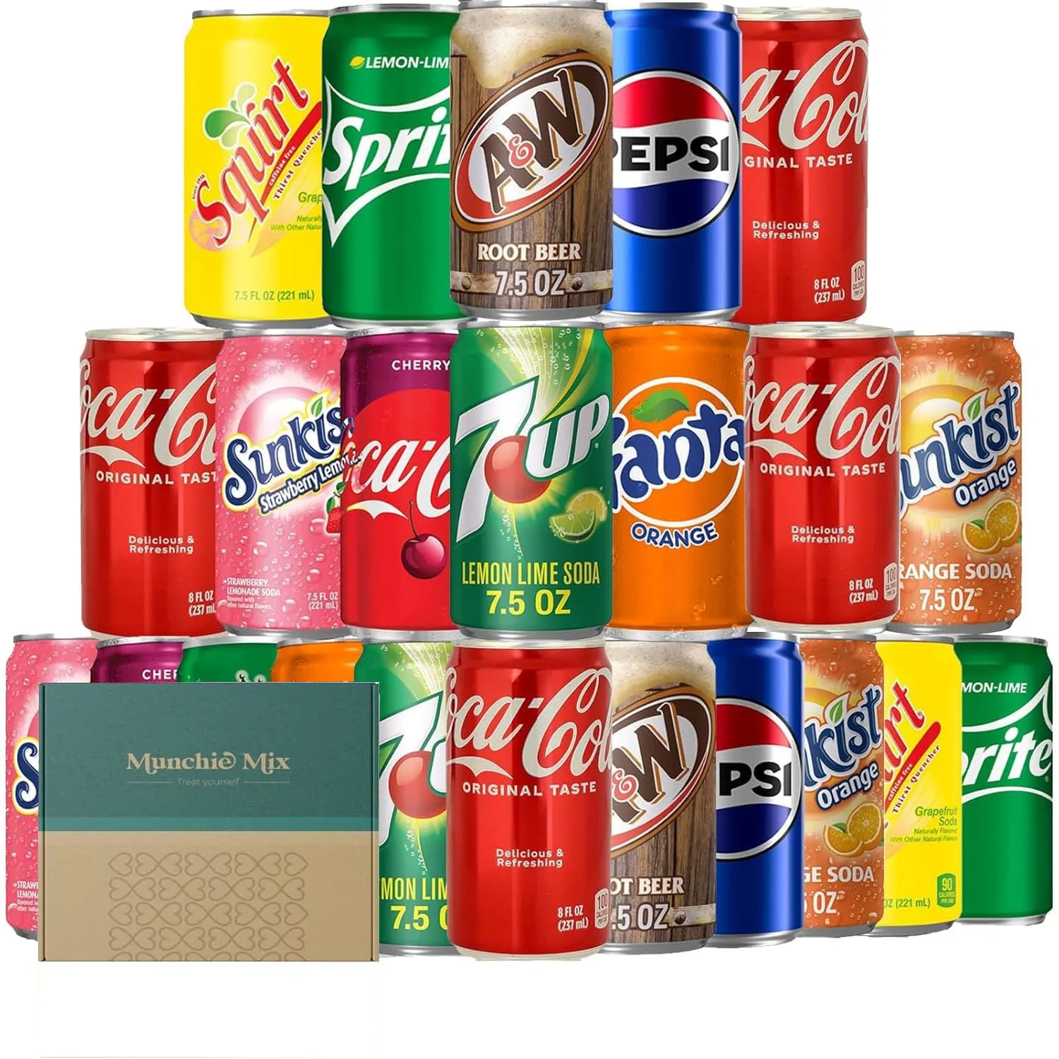 MUNCHIE MIX (PACK OF 23) MINI SODA SAMPLER - MULTI FLAVORS OF 7.5 OZ. CANS - GREAT GIFT FOR ANY OCCASION Variety Pack | Soft Drink Bundle | Assortment Soda Refrigerator Restock Kit