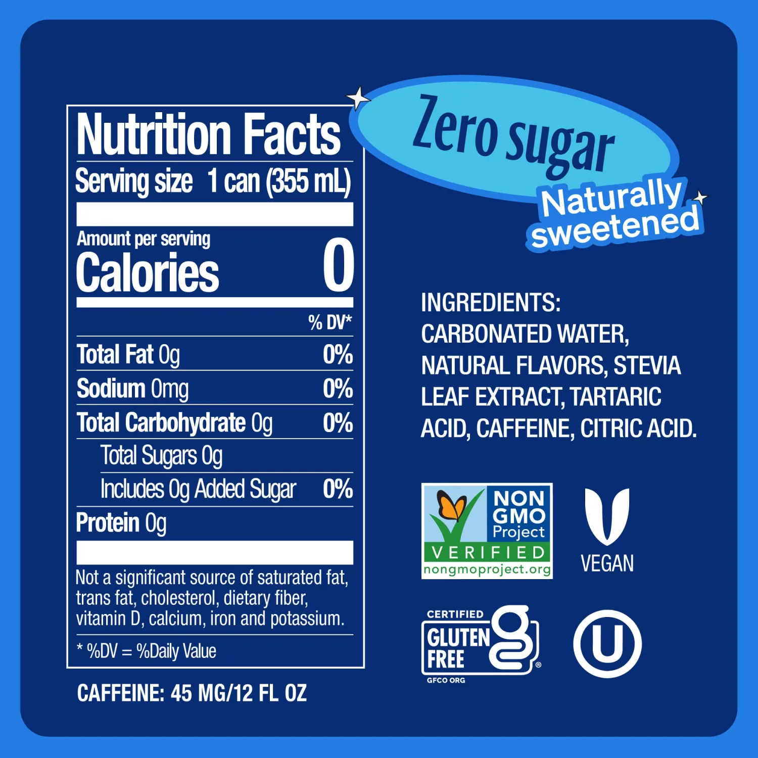 Zevia Zero Sugar Soda, Cola, 12 oz Cans (8-Pack) – Naturally Sweetened, Non-GMO Project Verified, Gluten-Free, Vegan