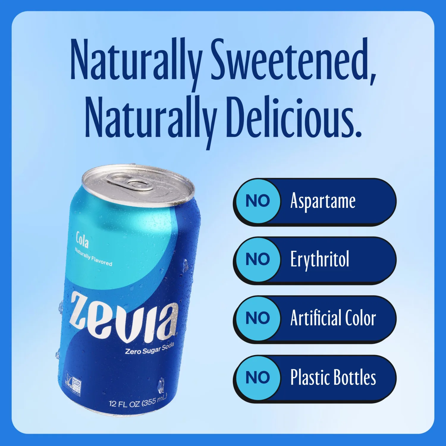 Zevia Zero Sugar Soda, Cola, 12 oz Cans (8-Pack) – Naturally Sweetened, Non-GMO Project Verified, Gluten-Free, Vegan