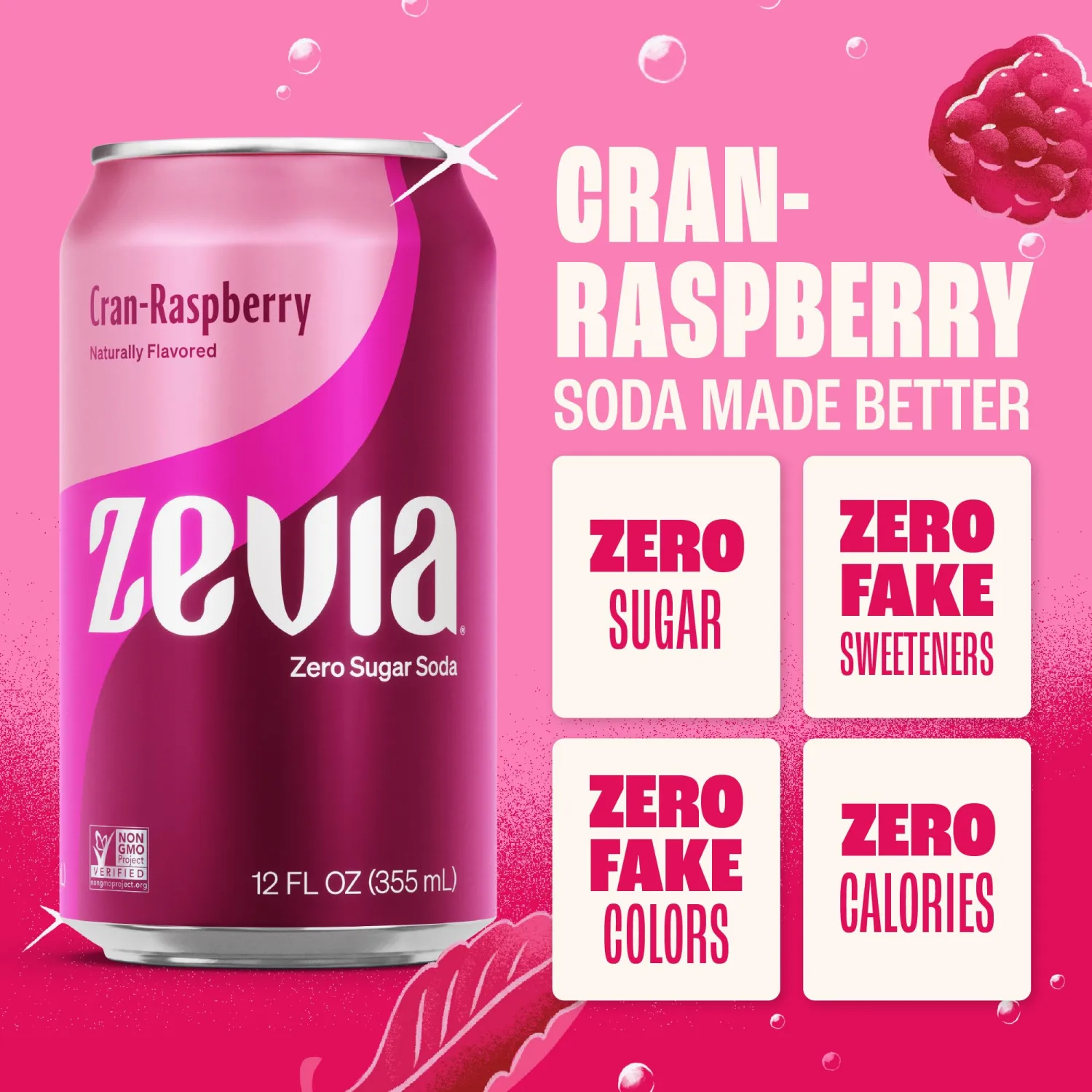 Zevia Zero Sugar Soda, Cran-Raspberry, 12 oz Cans (6-Pack) – Naturally Sweetened, Zero Calorie Sugar Free Soda - Non-GMO Project Verified, Gluten-Free, Vegan