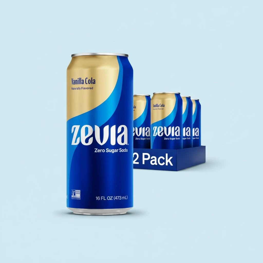 Zevia Zero Sugar Soda, Vanilla Cola, 16 oz Cans (12-Pack) – Naturally Sweetened, Non-GMO Project Verified, Gluten-Free, Vegan