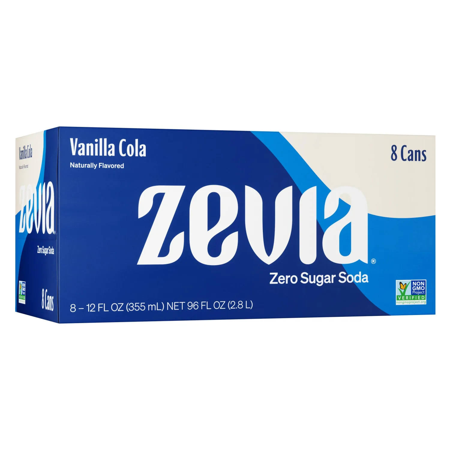 Zevia Zero Sugar Soda, Vanilla Cola, 12 oz Cans (8-Pack) – Naturally Sweetened, Non-GMO Project Verified, Gluten-Free, Vegan