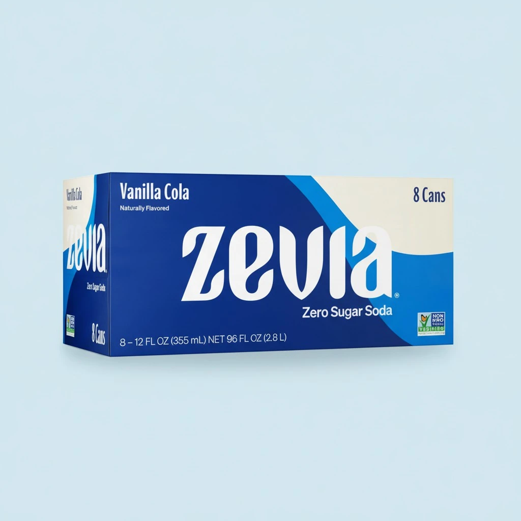 Zevia Zero Sugar Soda, Vanilla Cola, 12 oz Cans (8-Pack) – Naturally Sweetened, Non-GMO Project Verified, Gluten-Free, Vegan