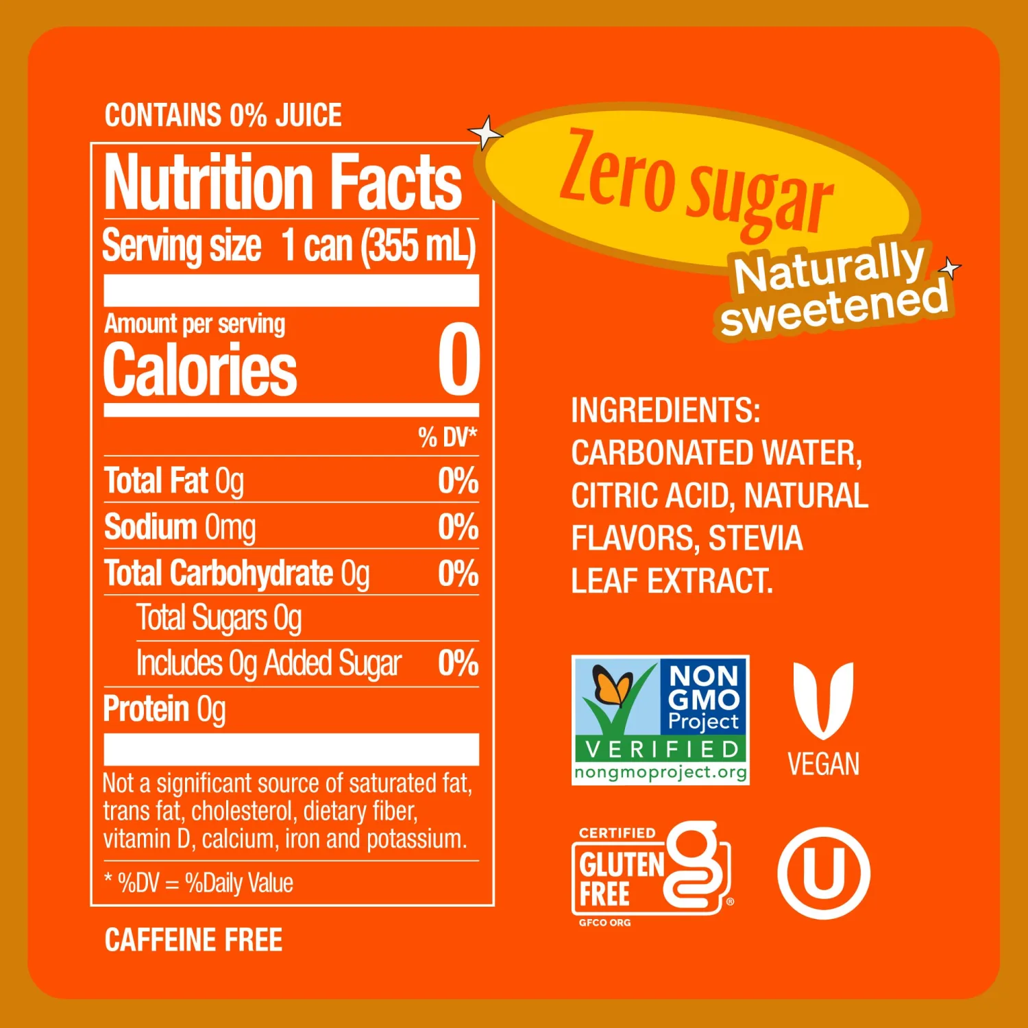 Zevia Zero Sugar Soda, Orange, 12 oz Cans (8-Pack) – Naturally Sweetened, Non-GMO Project Verified, Gluten-Free, Vegan