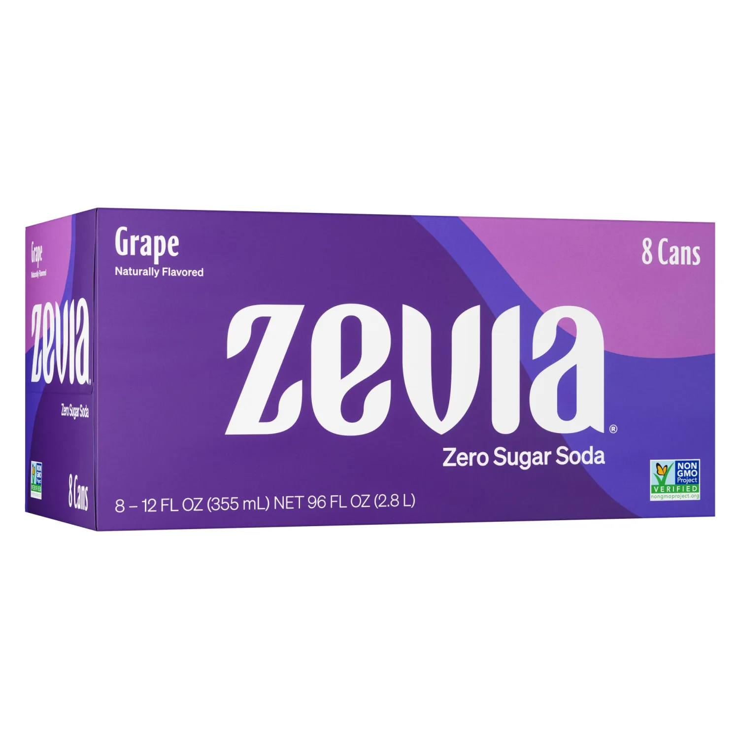 Zevia Zero Sugar Soda, Grape, 12 oz Cans (8-Pack) – Naturally Sweetened, Non-GMO Project Verified, Gluten-Free, Vegan