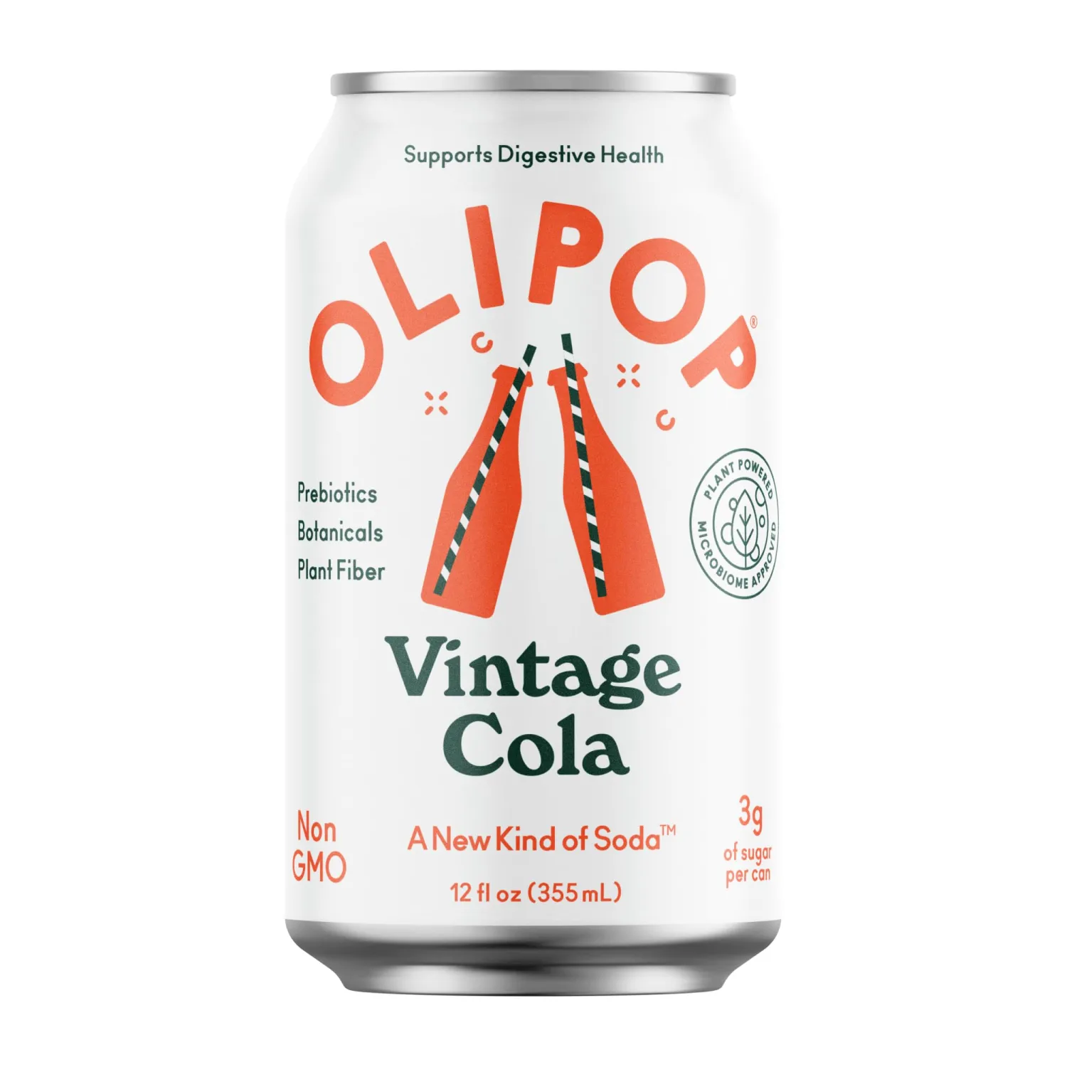 OLIPOP Prebiotic Soda Pop, Vintage Cola, Prebiotics, Botanicals, Plant Fiber, 12 fl oz (4 Cans)