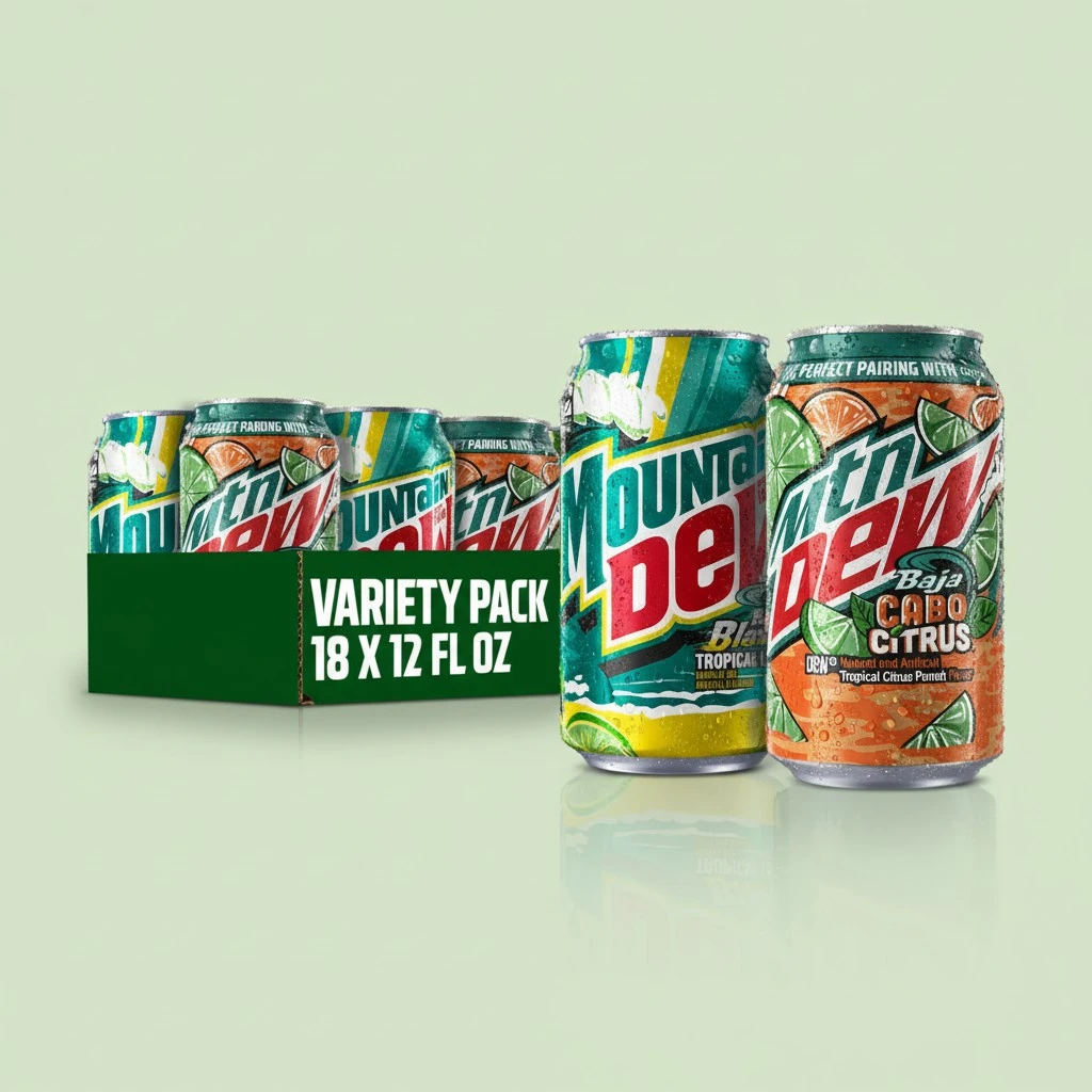 Mountain Dew, 2 Flavor Baja Variety Pack (Baja Cabo Citrus, Baja Blast), 12 Fl Oz Cans (Pack of 18)