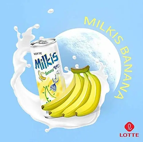 Lotte Milkis Soda Beverage, Banana, 8.5 Fluid Ounce (Pack of 6), Yellow