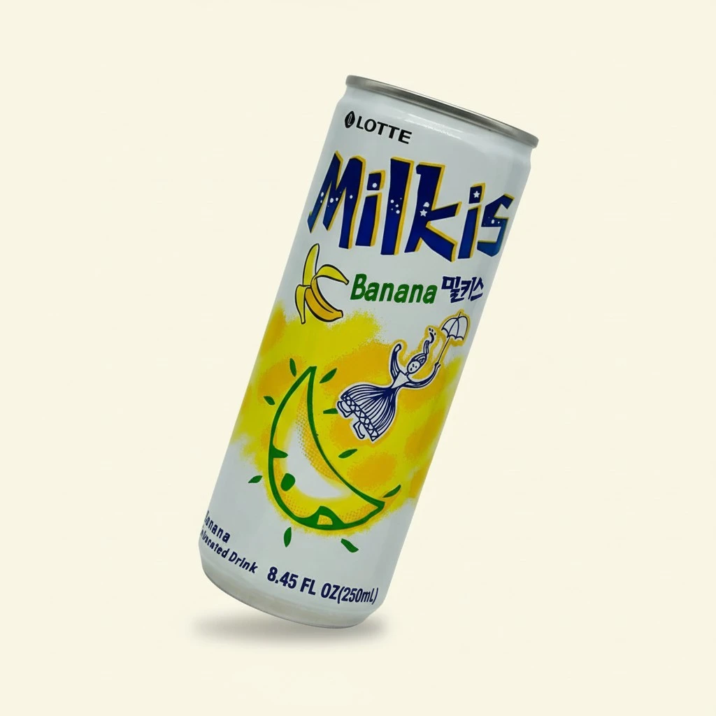Lotte Milkis Soda Beverage, Banana, 8.5 Fluid Ounce (Pack of 6), Yellow