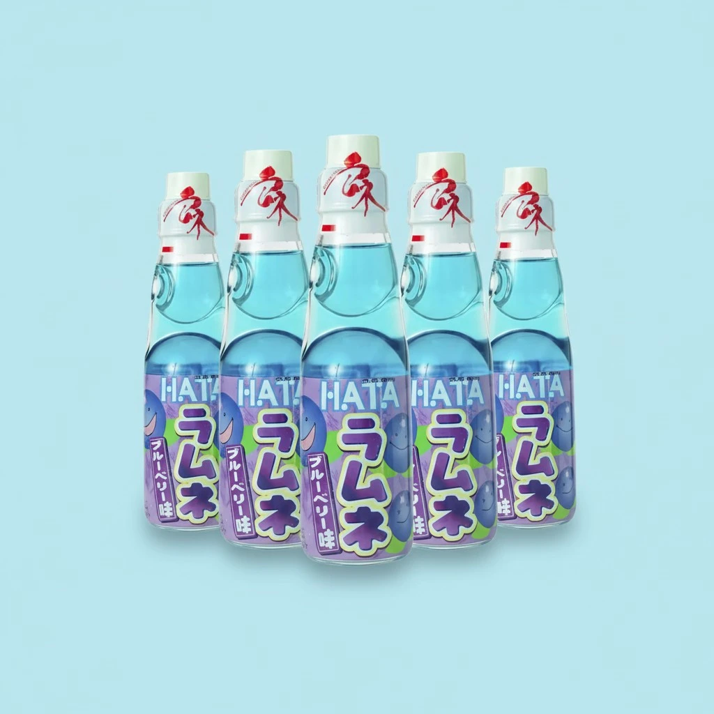 Fusion Select Ramune Japanese Soda - Classic Carbonated Japanese Drinks - Fizzy Ramune Soda Drink from Japan in Codd-Neck Bottles with Marble Stoppers - 6.76 oz, 6-Pack (6Bottle- Blueberry)