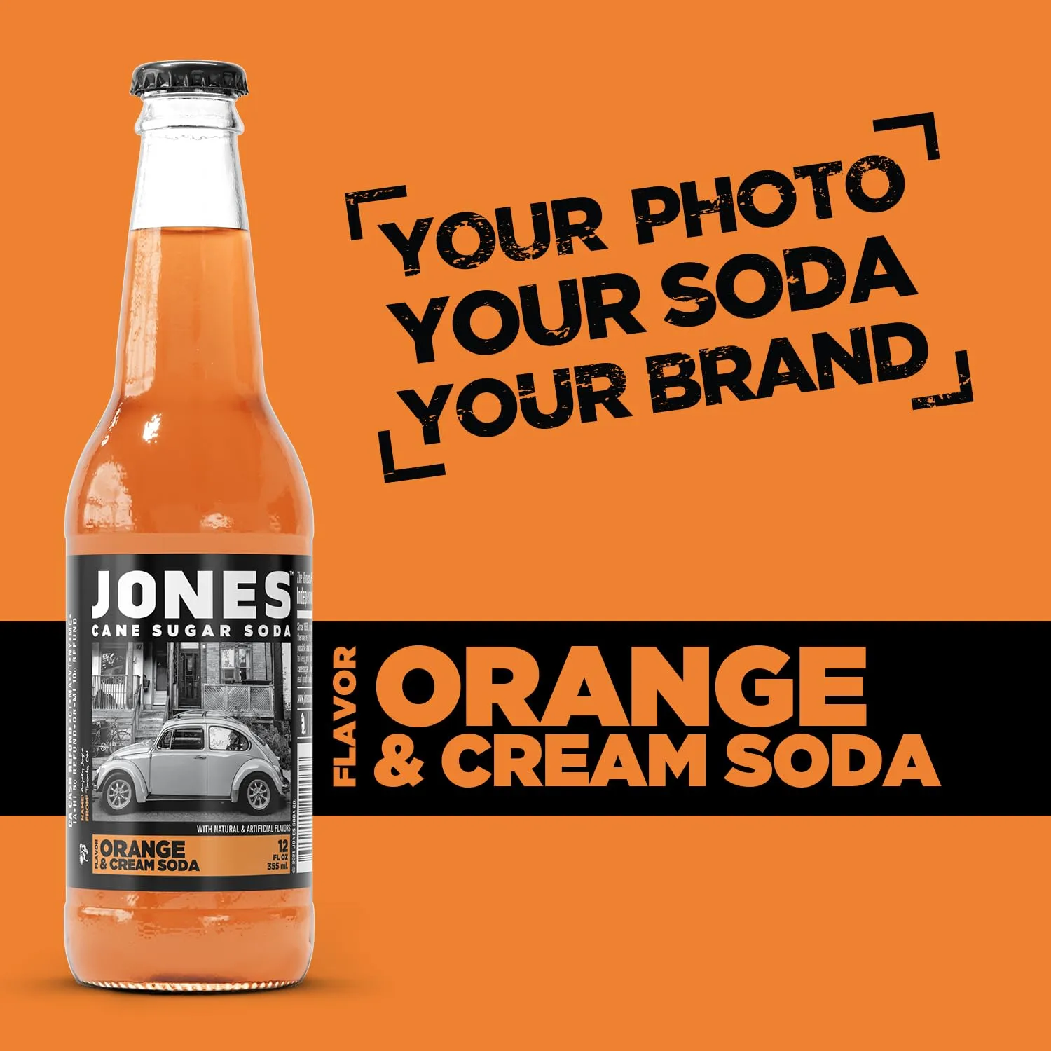 One(1) Single Bottle - Jones Soda Co. Orange Cream Soda Flavor | 100% Cane Sugar Soda | Craft Soda Pop | Soda Soft Drinks | Glass Bottle Soda